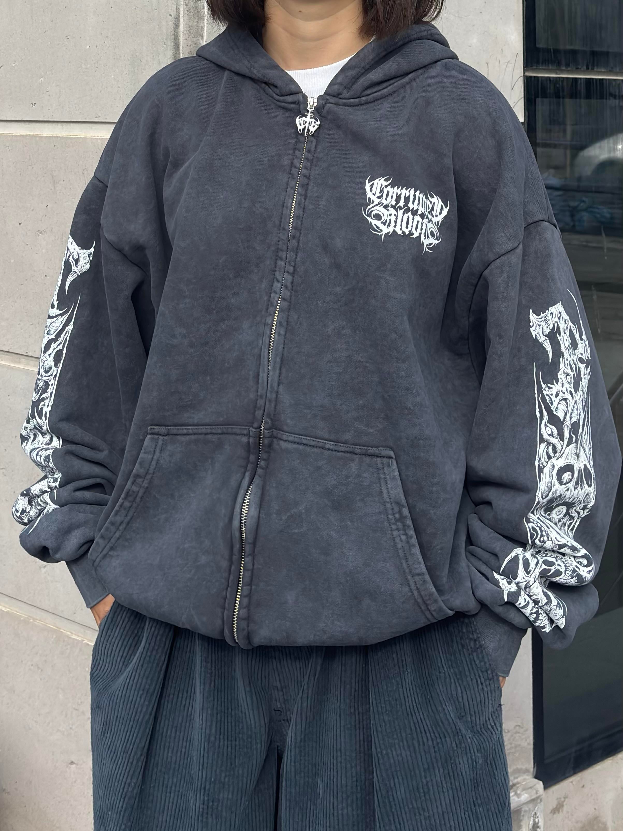 Premium Yıkamalı SkeletonSkull Zipper Oversized Hoodie