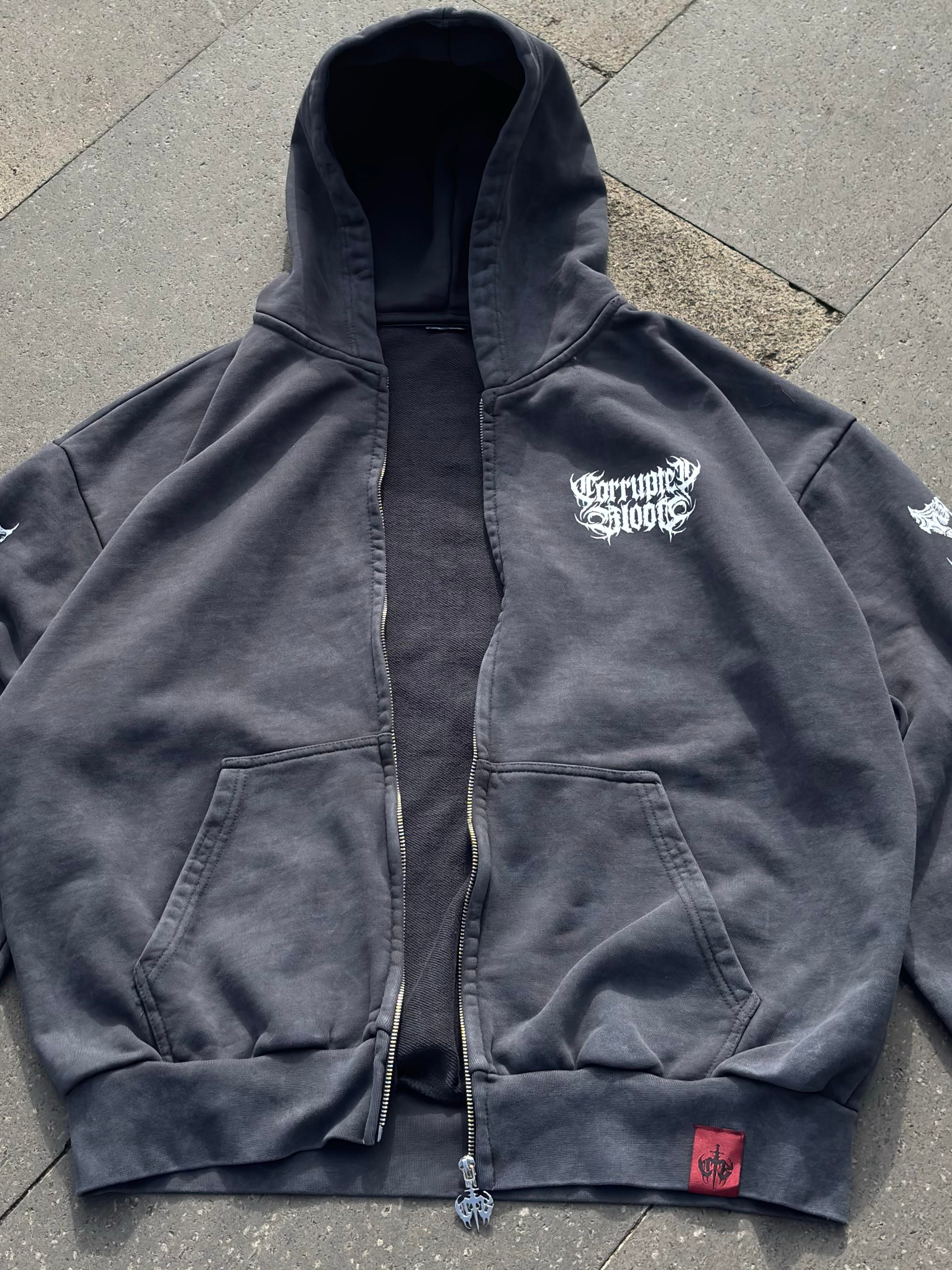 Premium Yıkamalı SkeletonSkull Zipper Oversized Hoodie