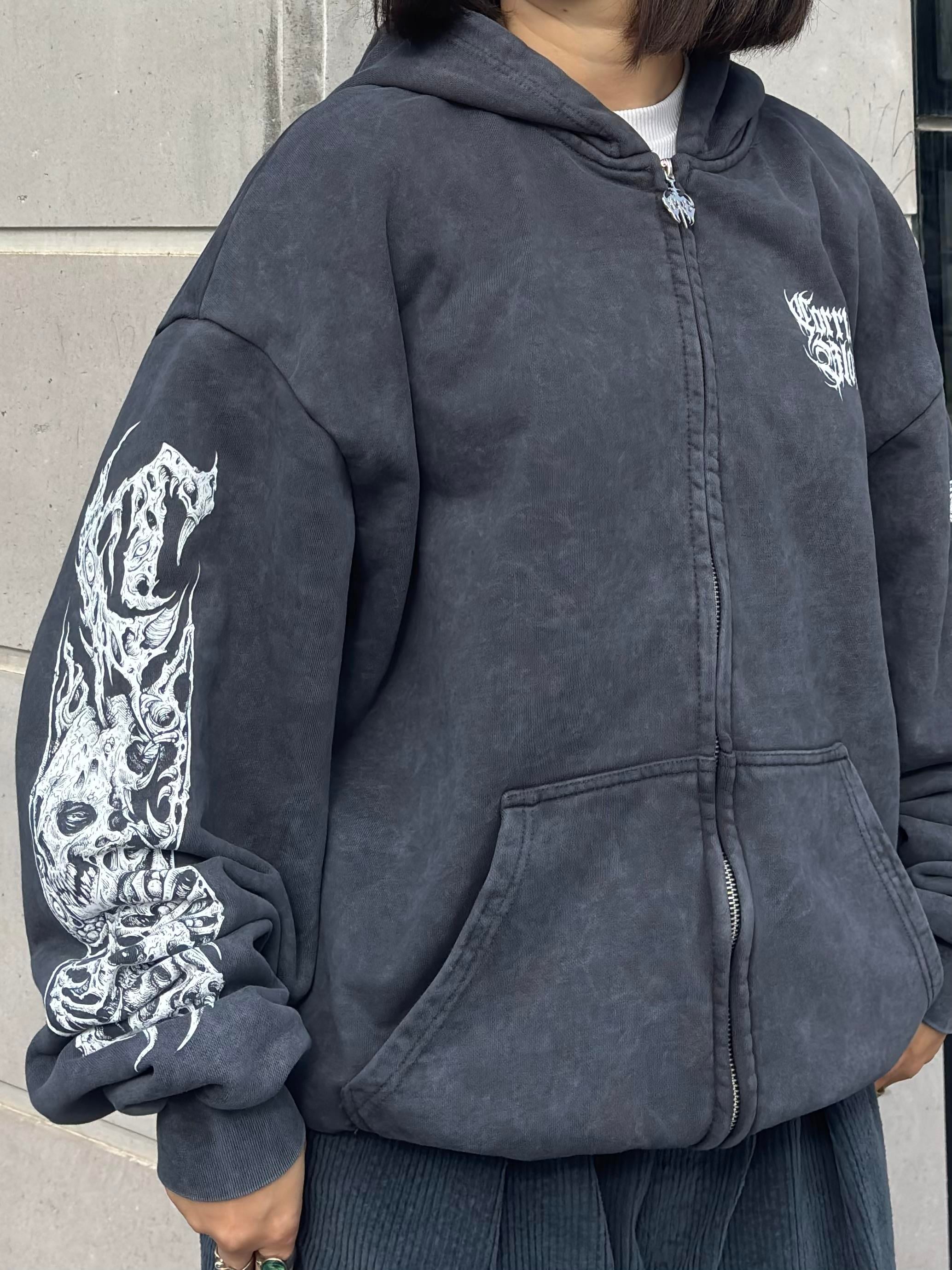 Premium Yıkamalı SkeletonSkull Zipper Oversized Hoodie