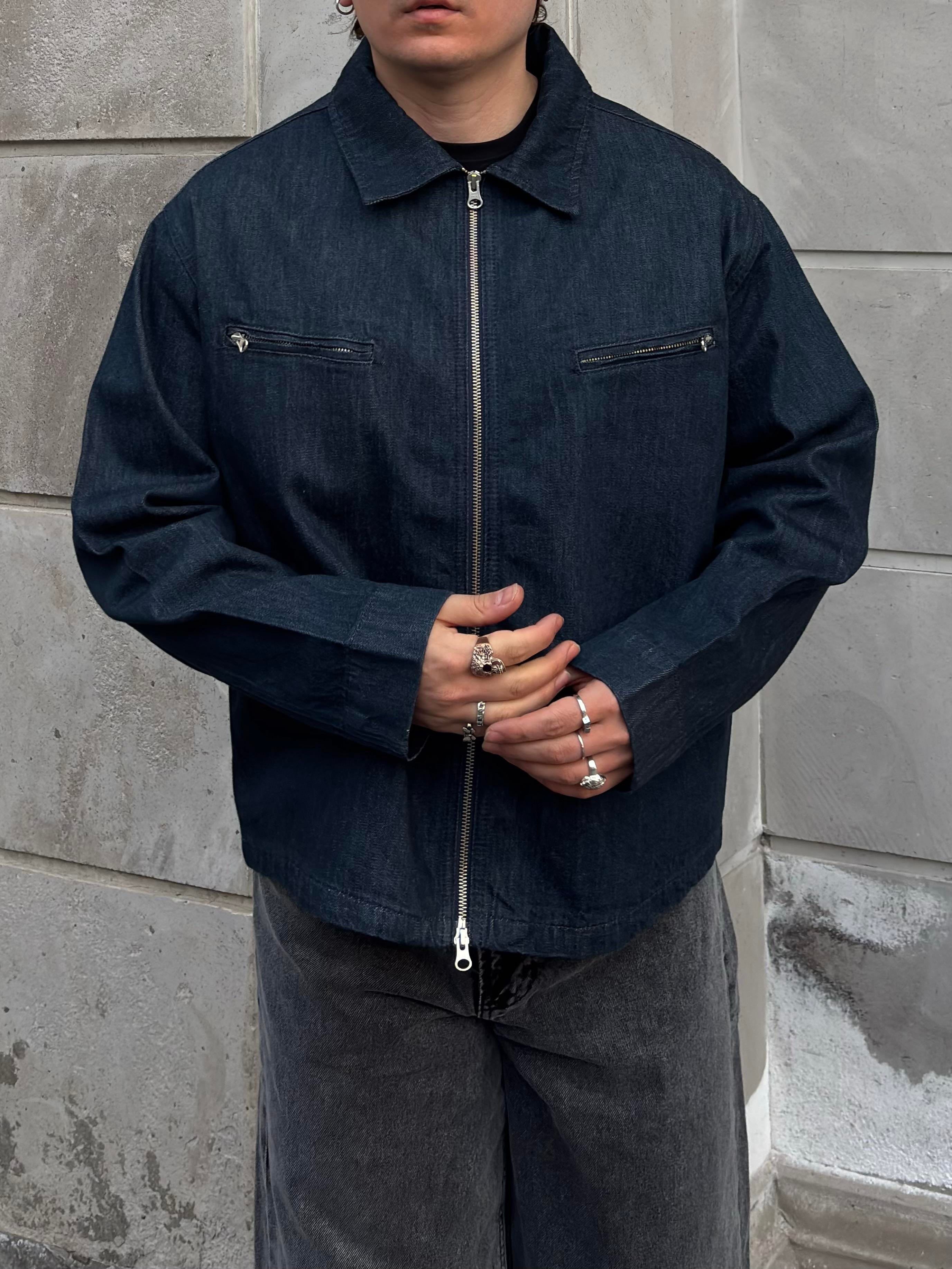 Relaxed Fit Zipper Pocket Rinse Denim Jacket