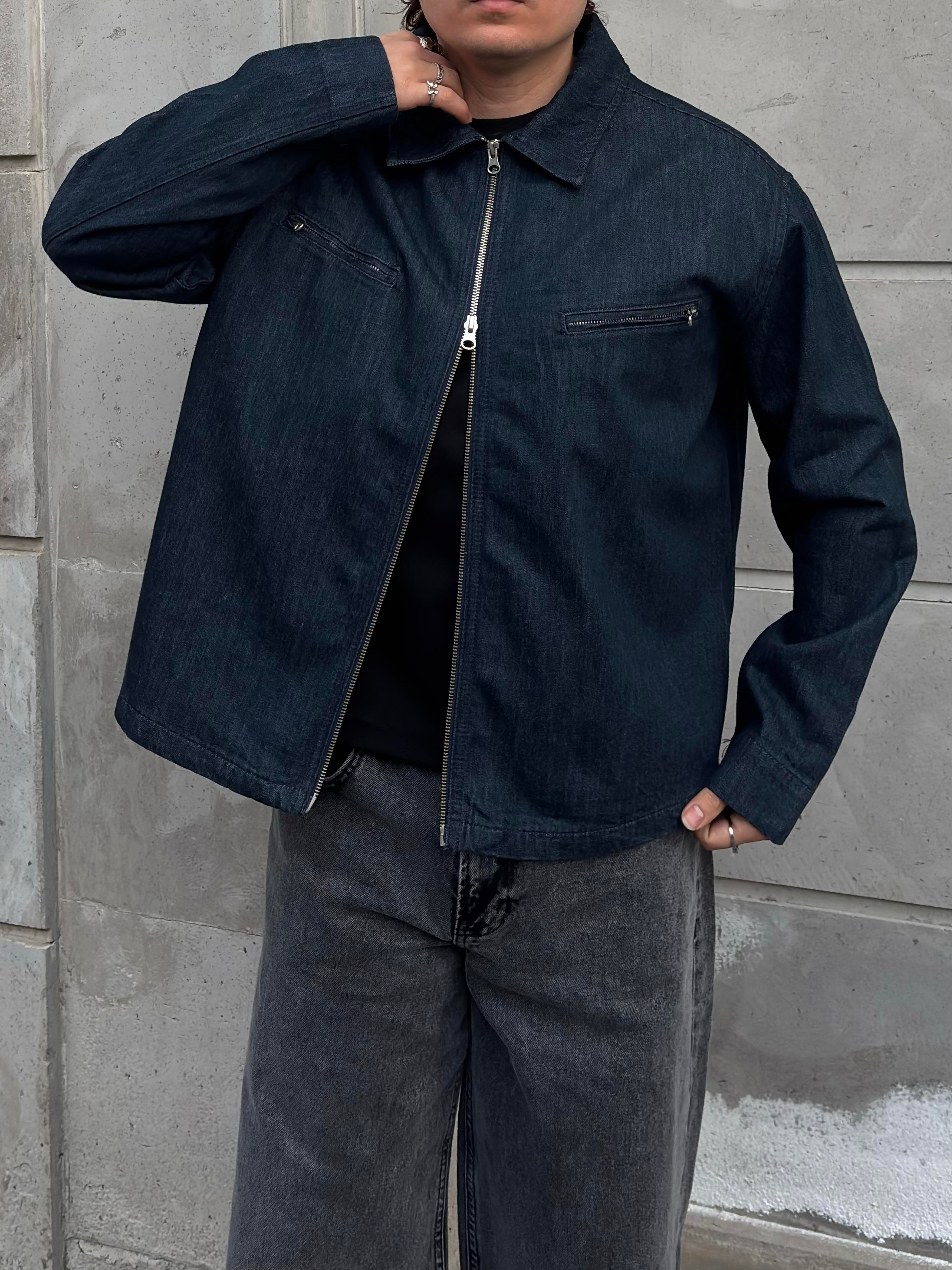 Relaxed Fit Zipper Pocket Rinse Denim Jacket