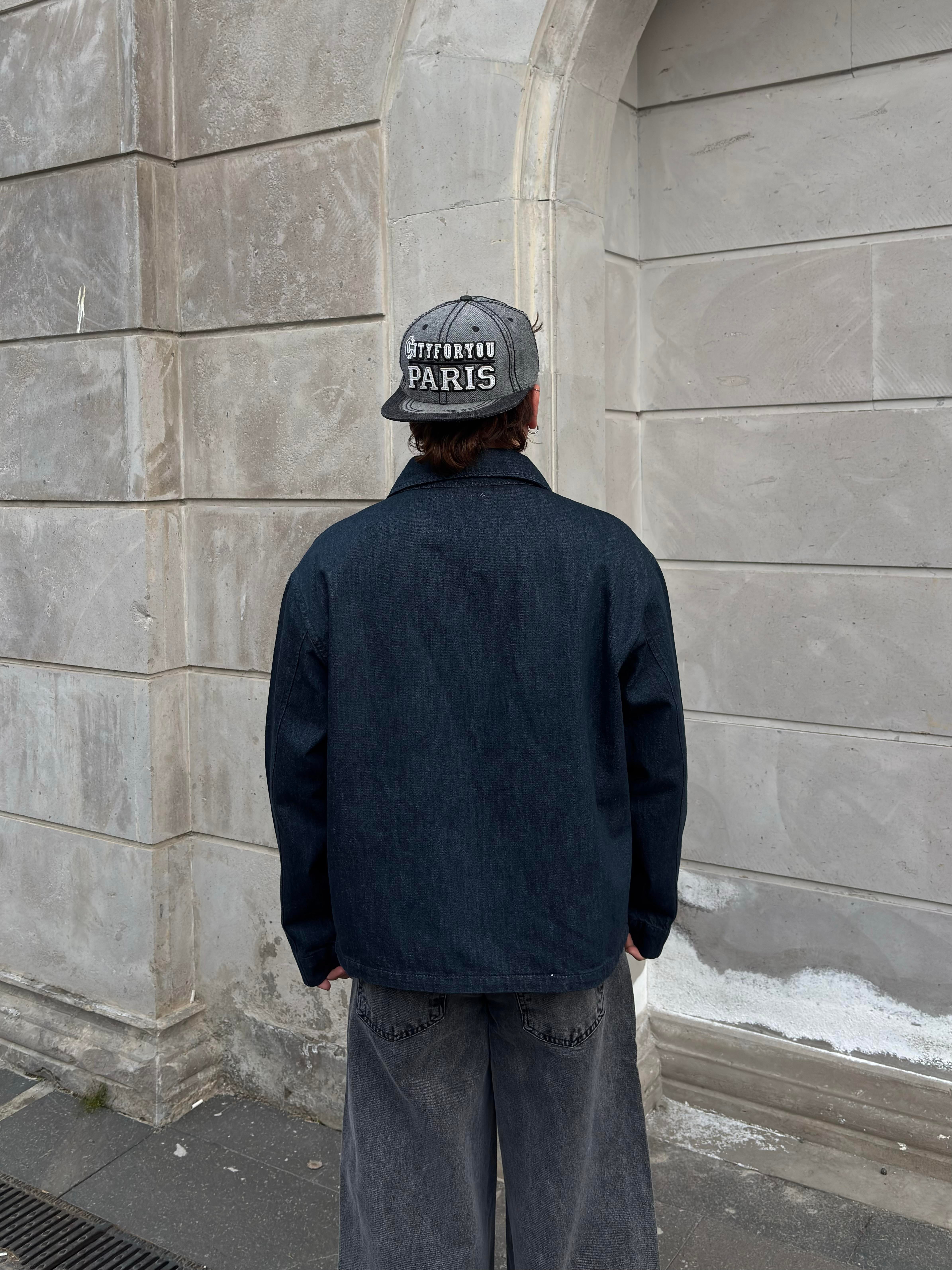 Relaxed Fit Zipper Pocket Rinse Denim Jacket