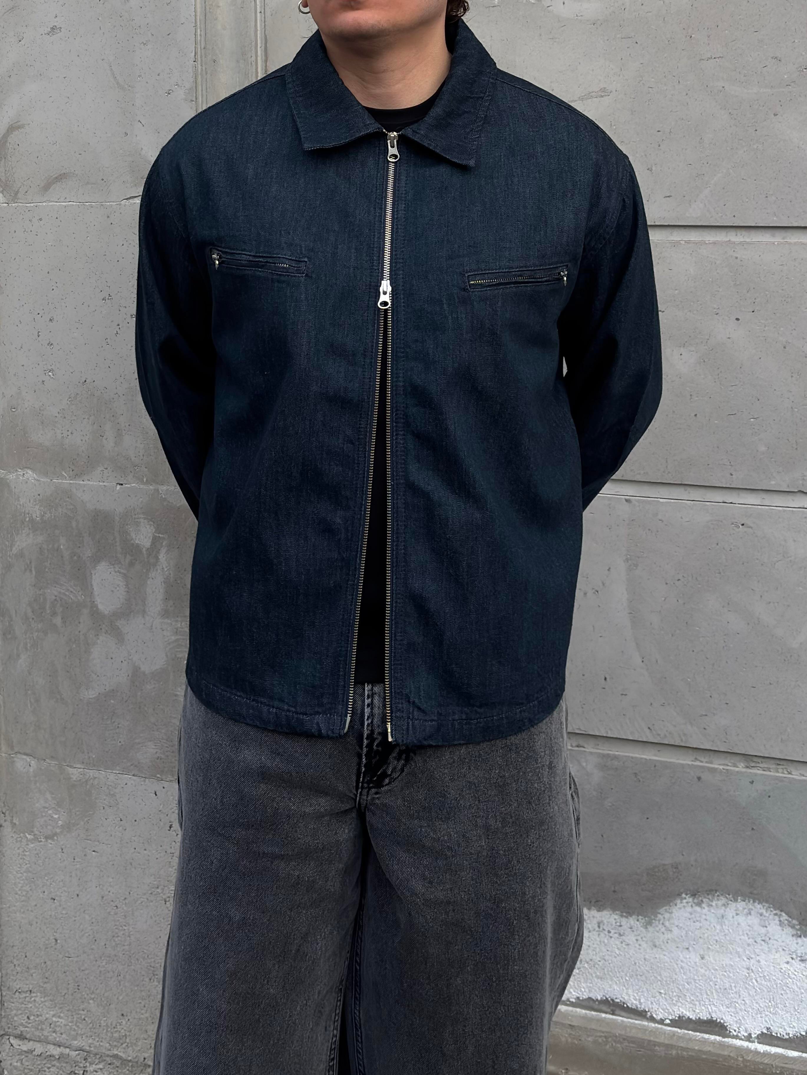 Relaxed Fit Zipper Pocket Rinse Denim Jacket