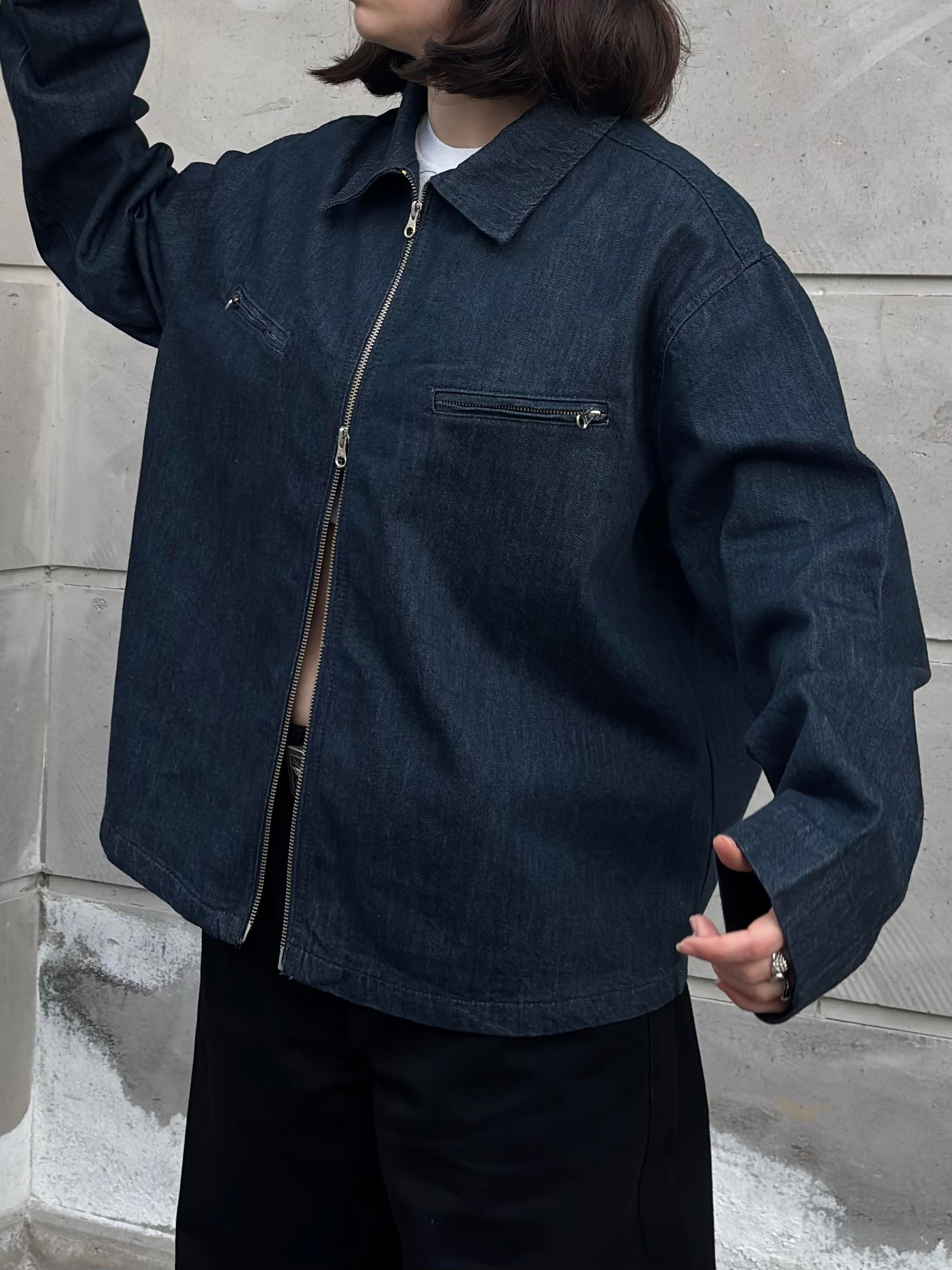 Relaxed Fit Zipper Pocket Rinse Denim Jacket