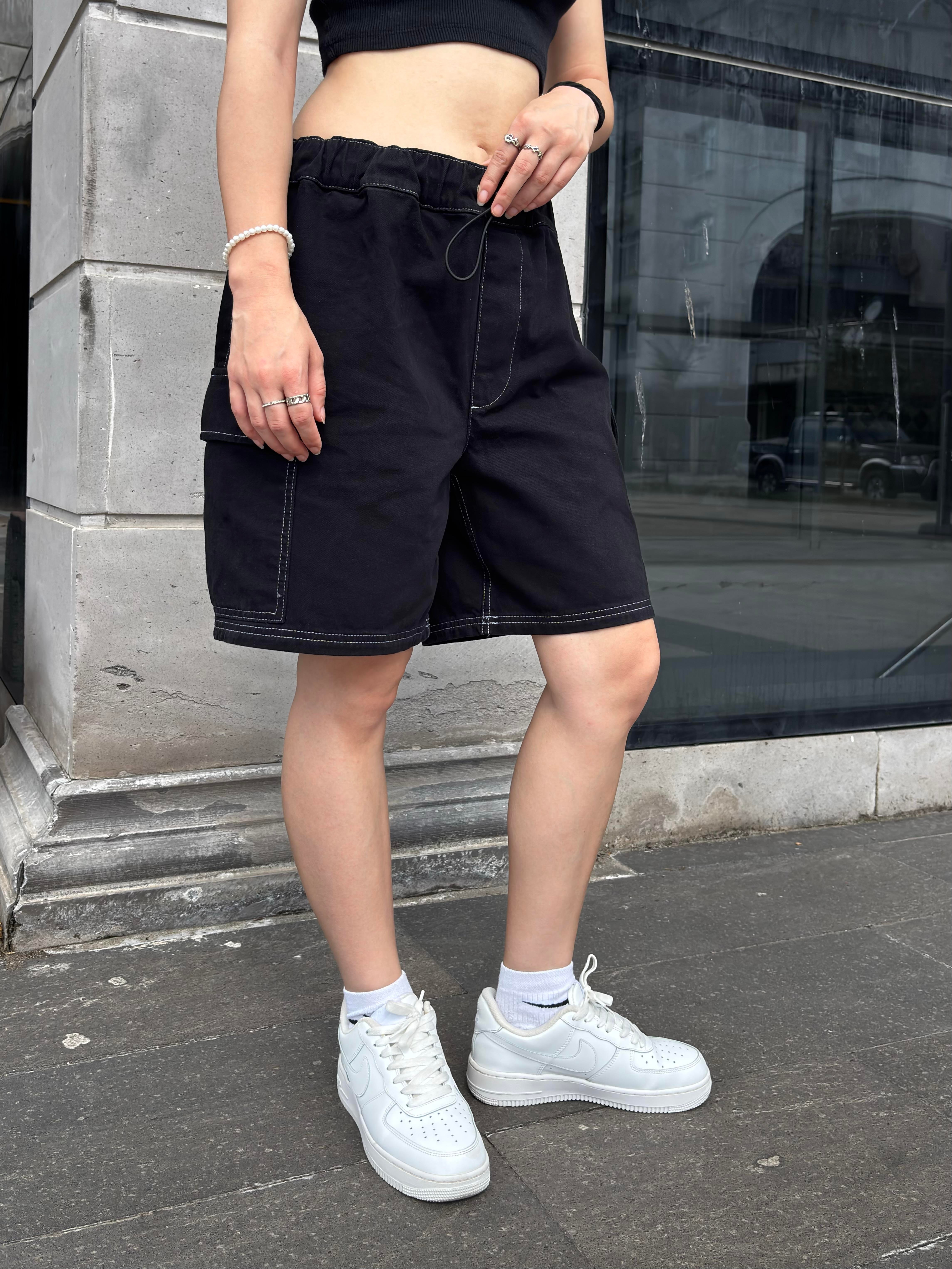 Rw Black Denim Cargo Shorts