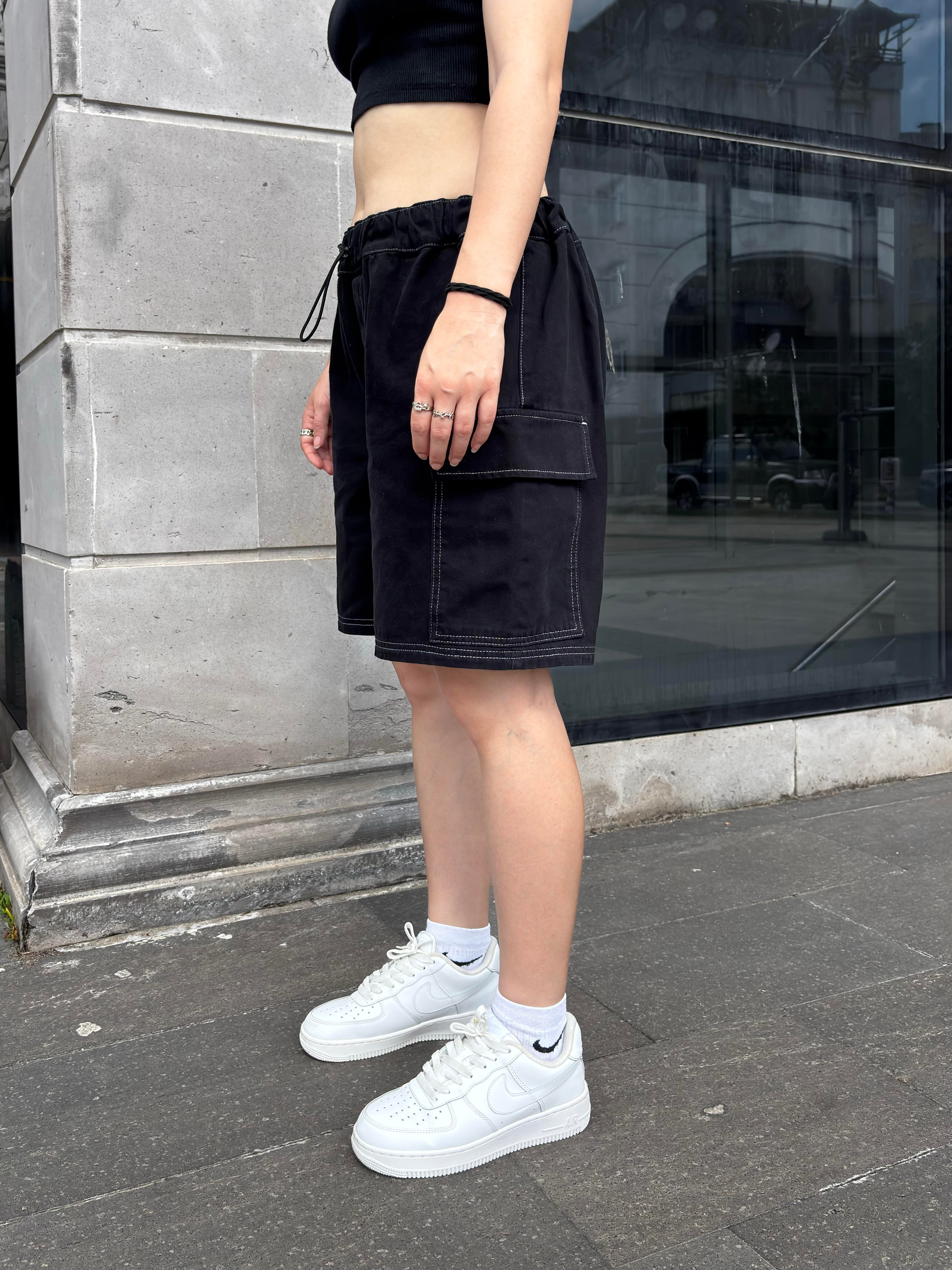 Rw Black Denim Cargo Shorts