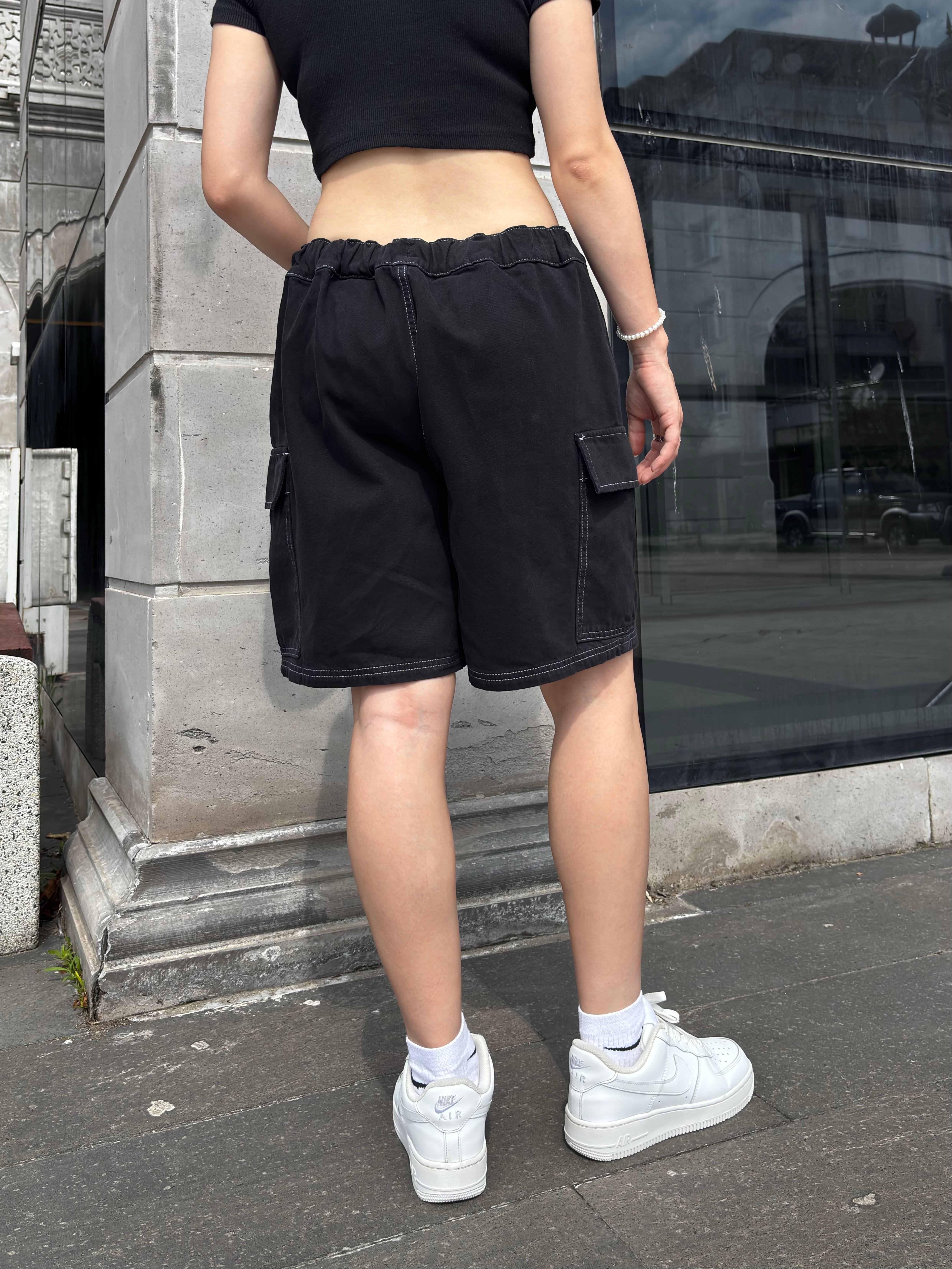 Rw Black Denim Cargo Shorts