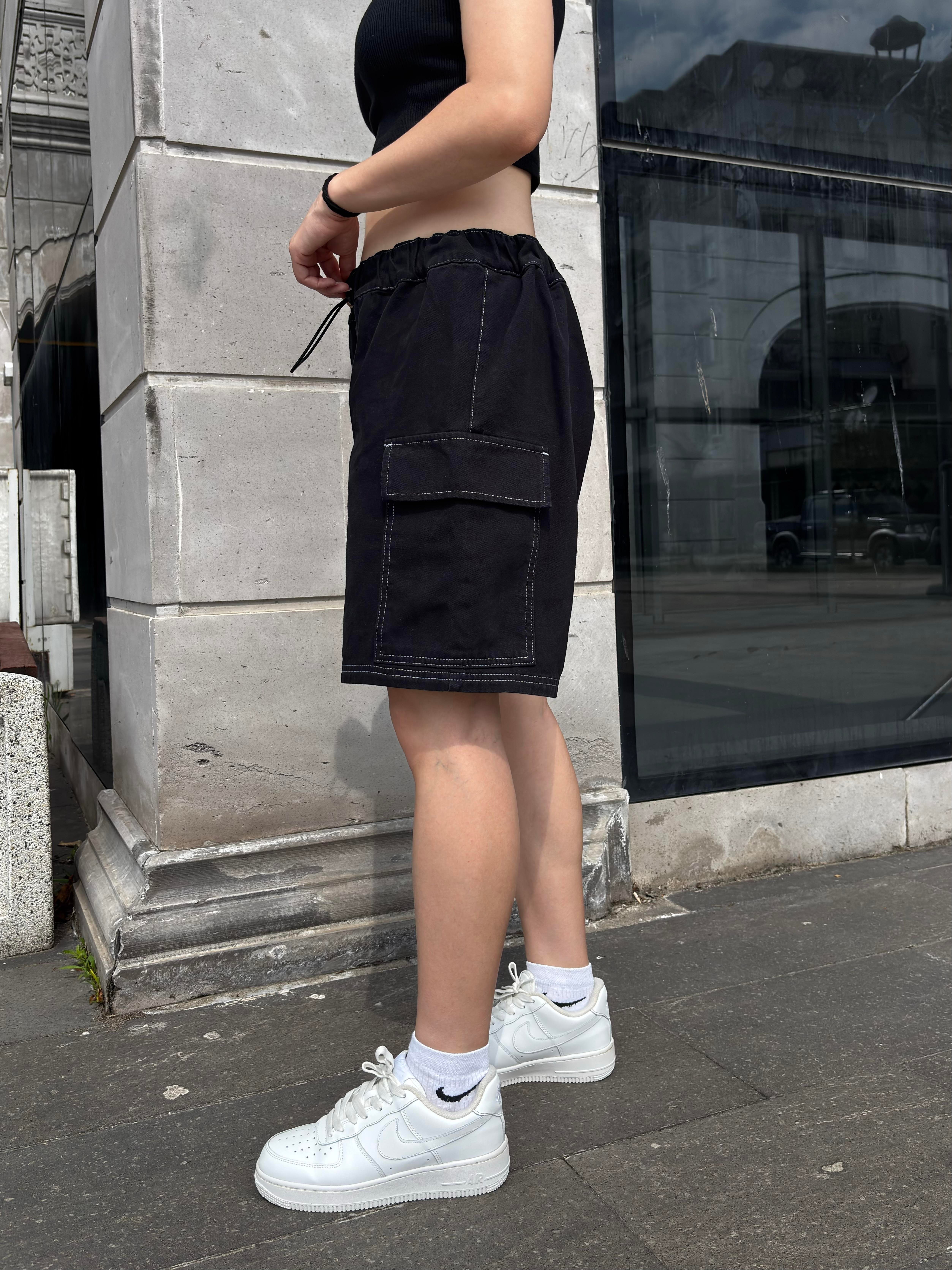 Rw Black Denim Cargo Shorts