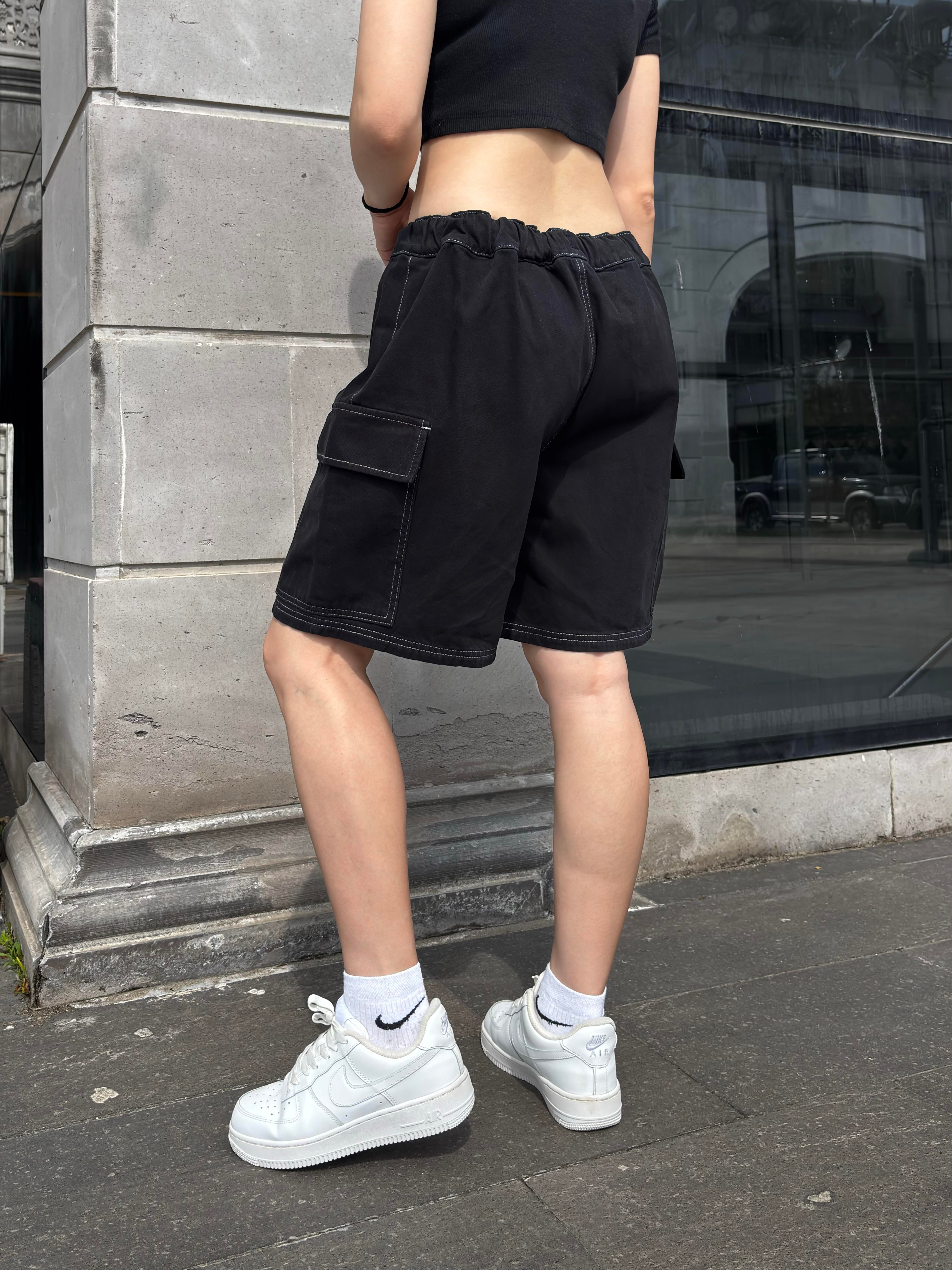 Rw Black Denim Cargo Shorts