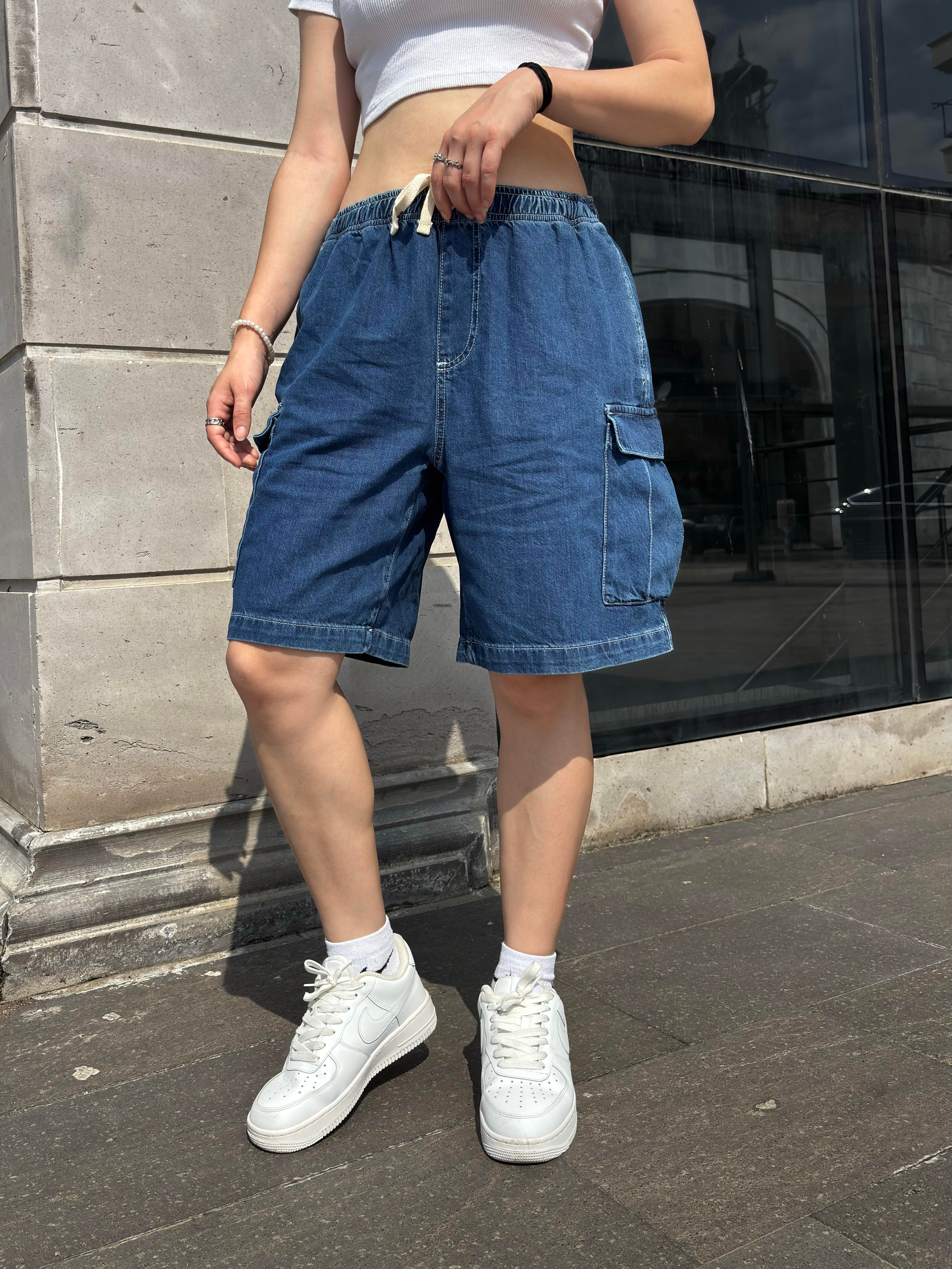 Rw Blue Denim Cargo Shorts