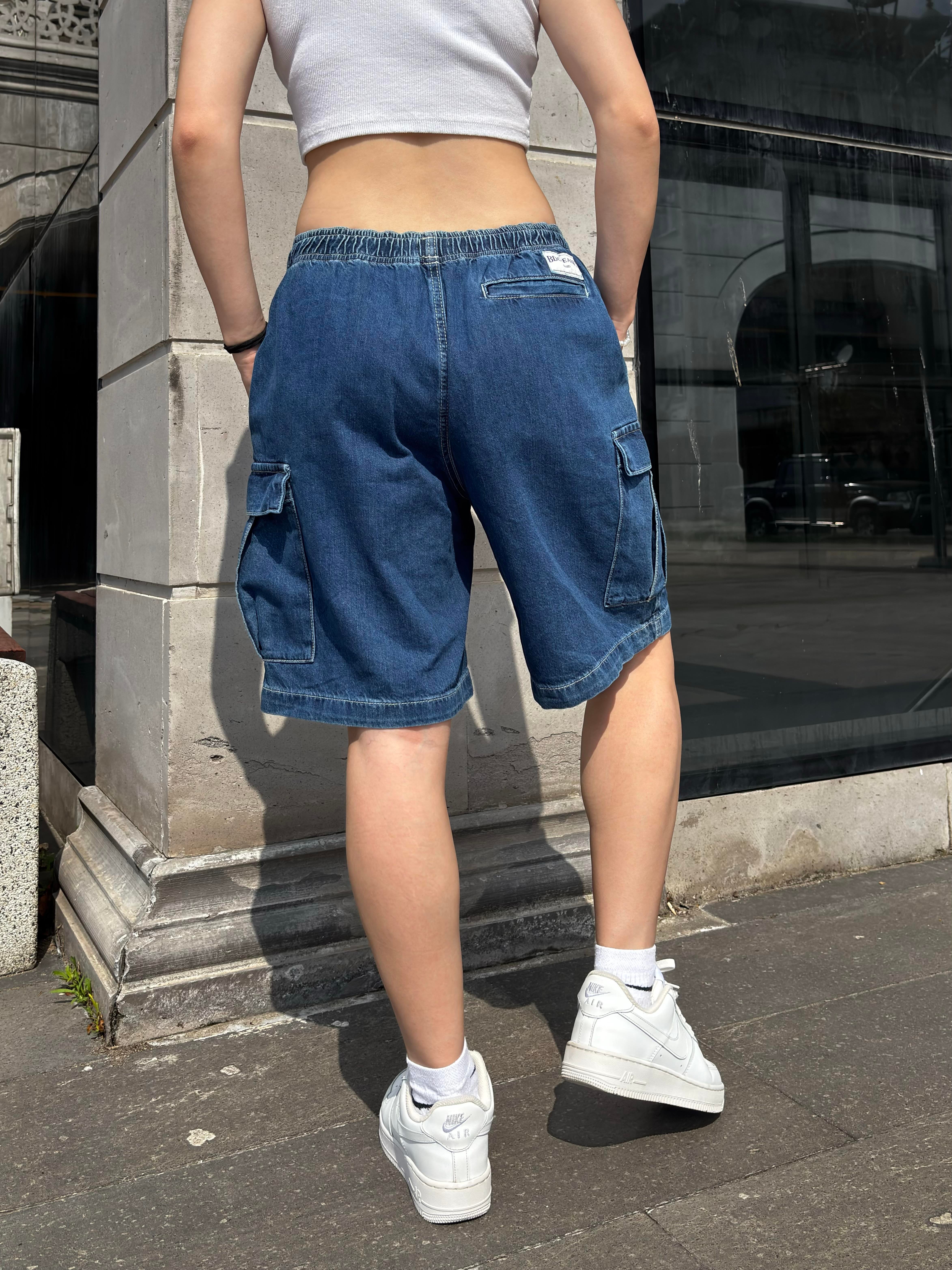 Rw Blue Denim Cargo Shorts