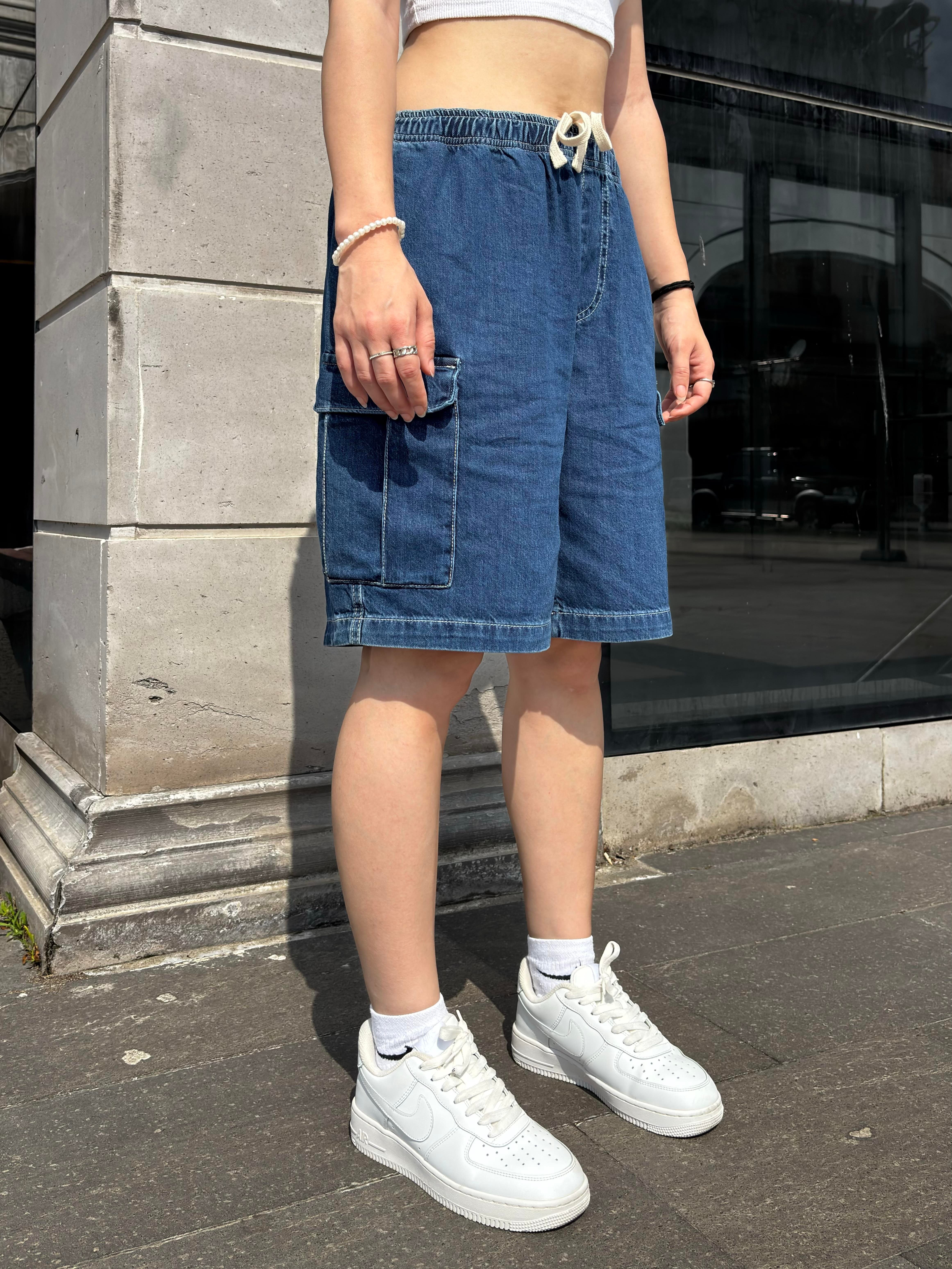 Rw Blue Denim Cargo Shorts