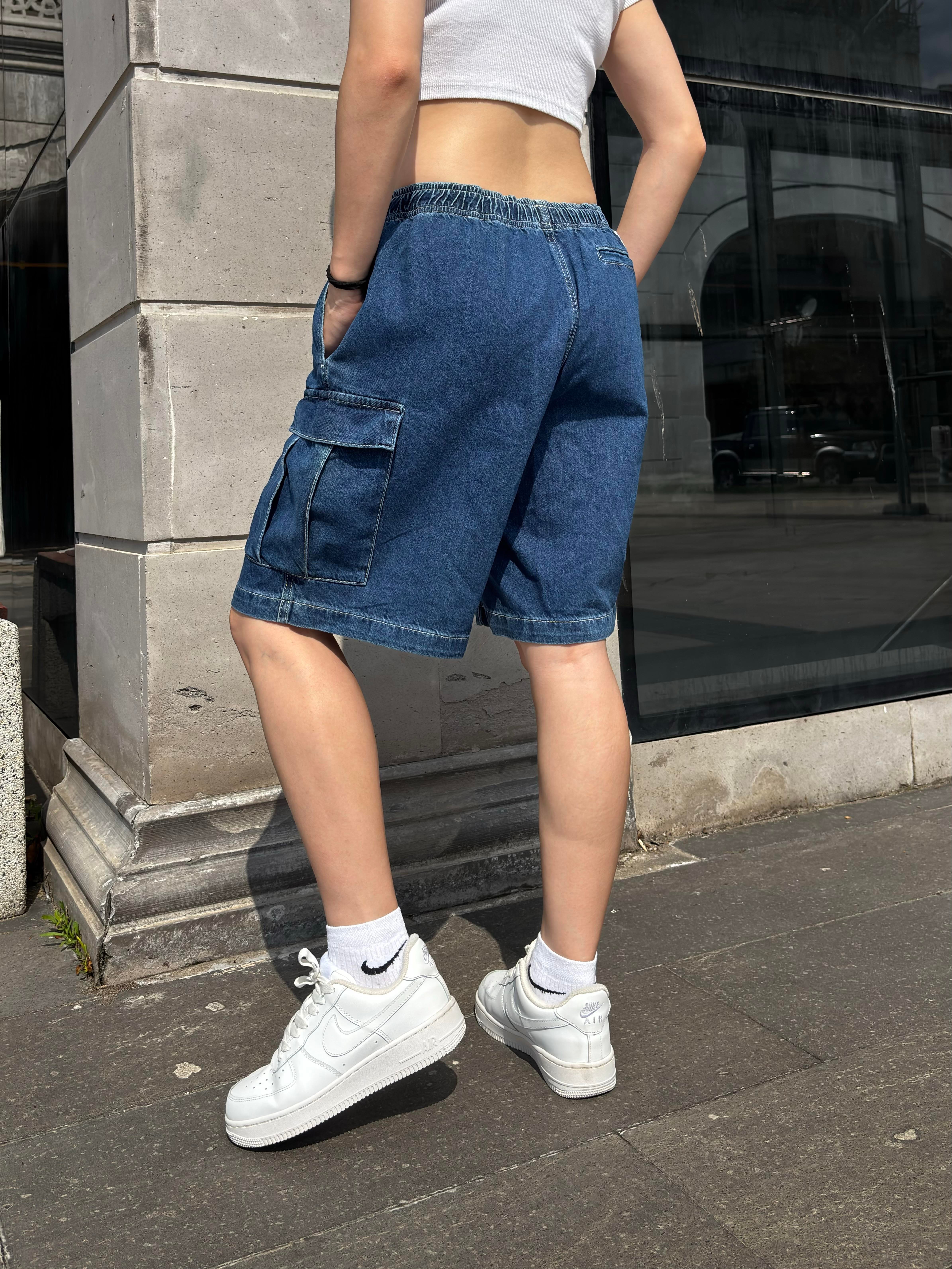 Rw Blue Denim Cargo Shorts