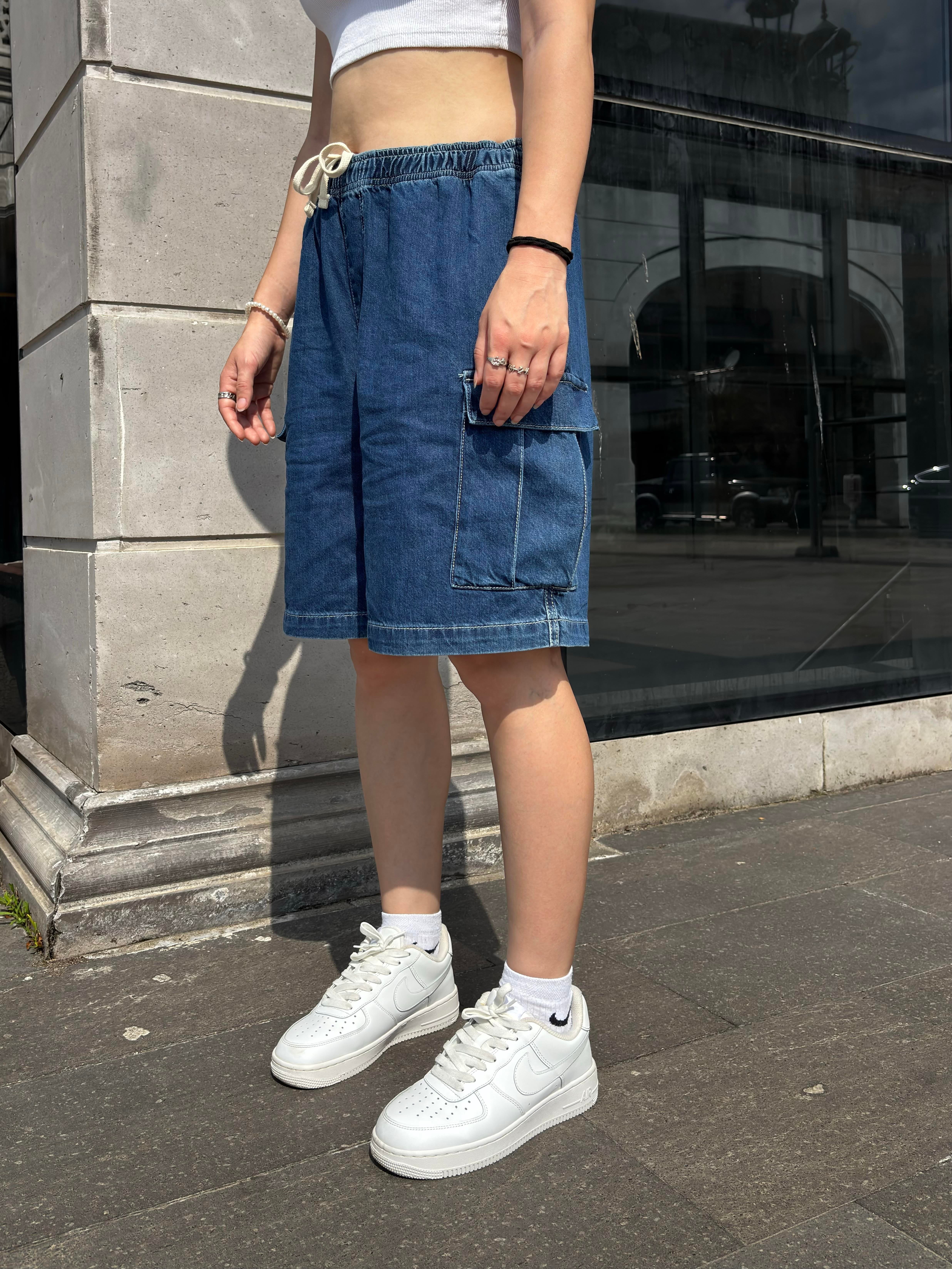 Rw Blue Denim Cargo Shorts