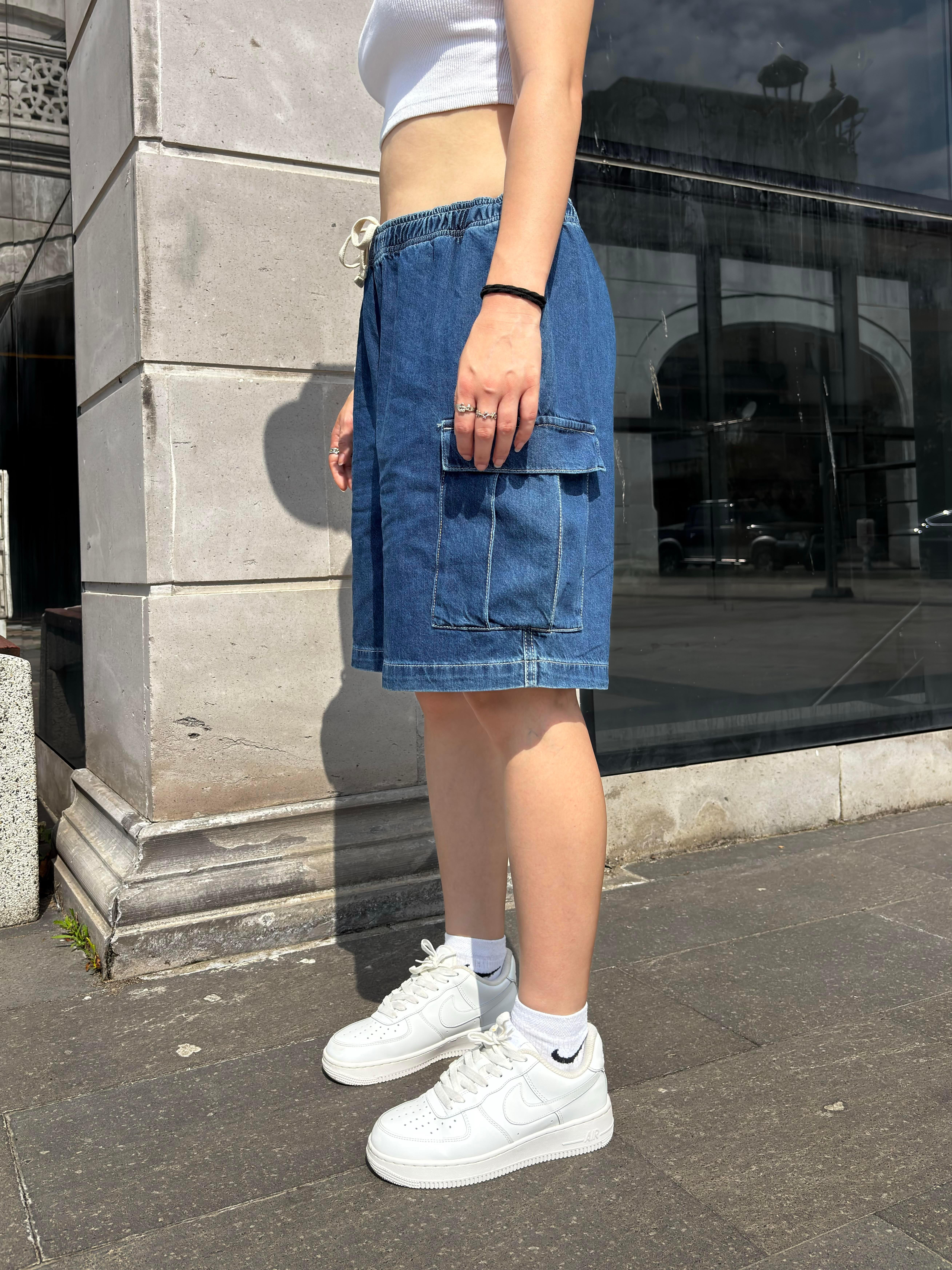 Rw Blue Denim Cargo Shorts