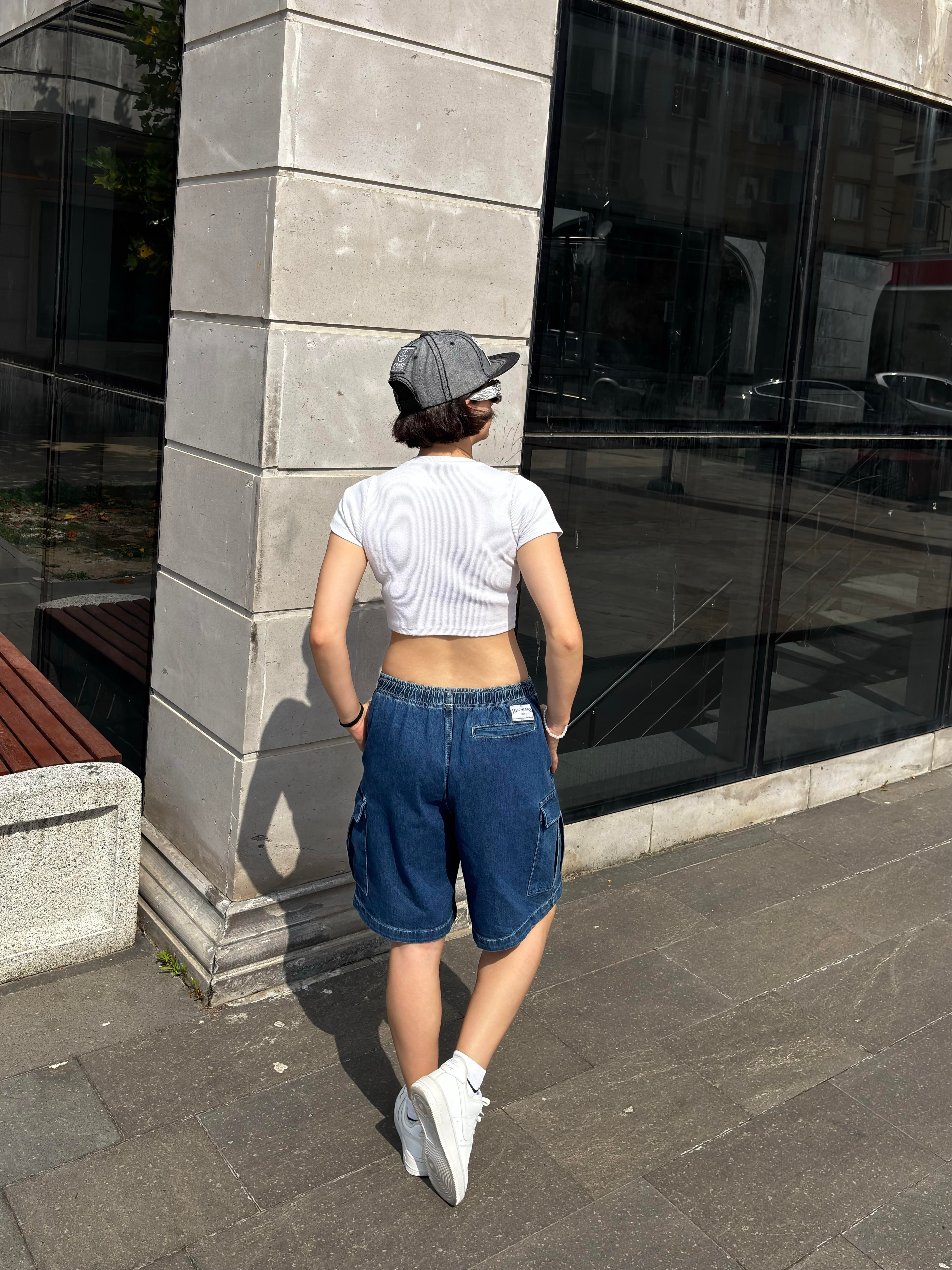 Rw Blue Denim Cargo Shorts