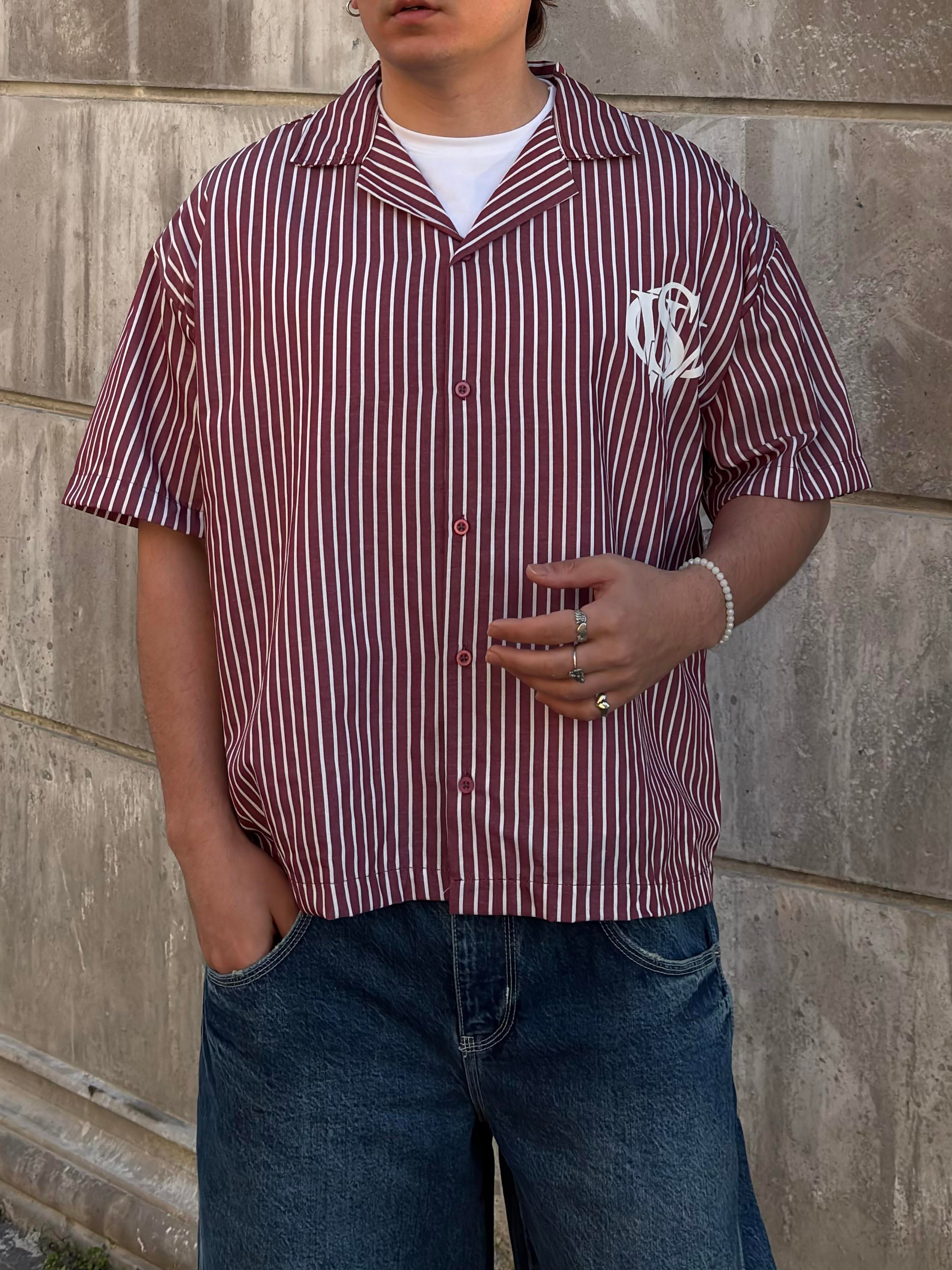 VSV Bordo Çizgili Oversize Gömlek