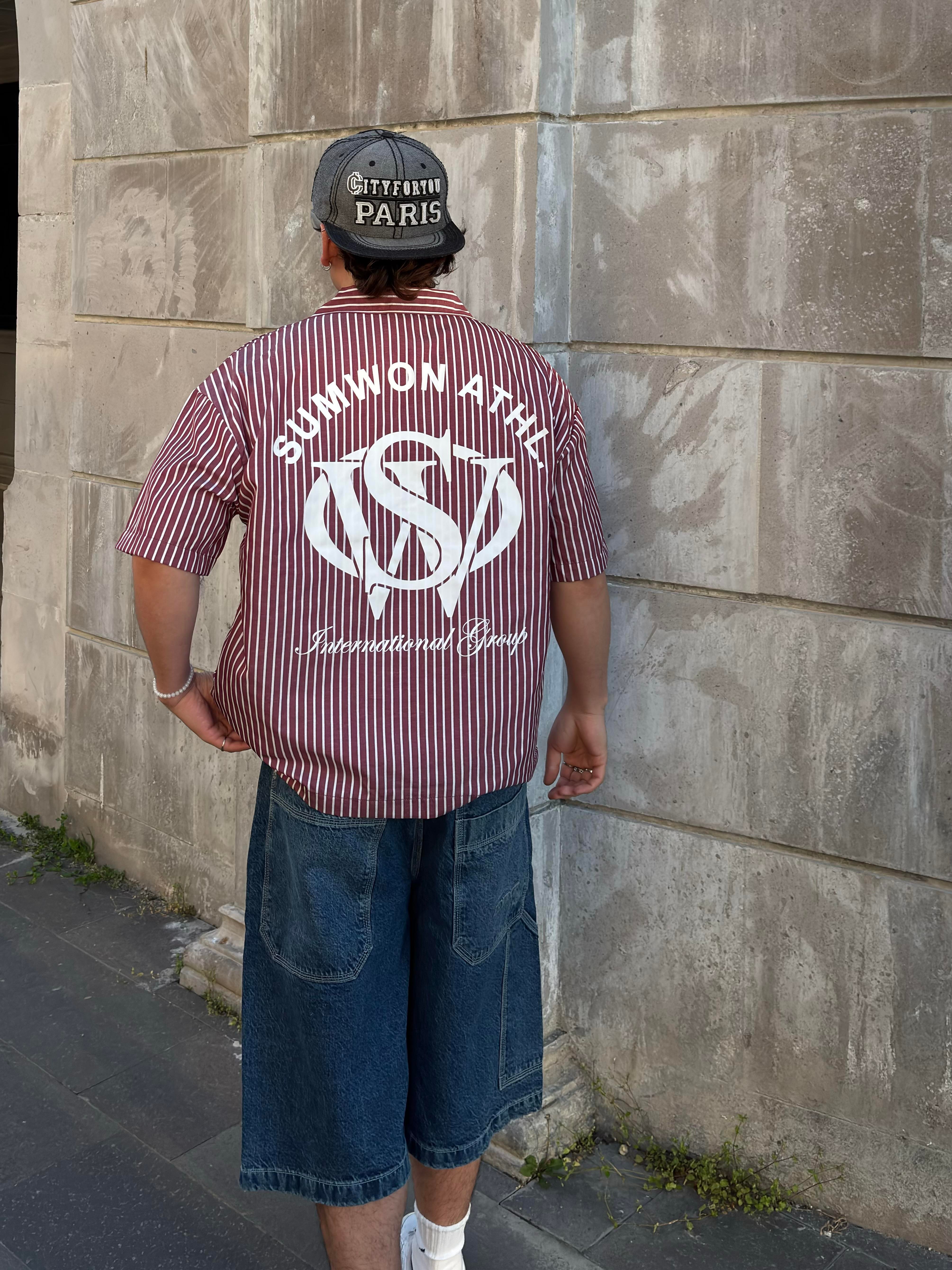 VSV Bordo Çizgili Oversize Gömlek