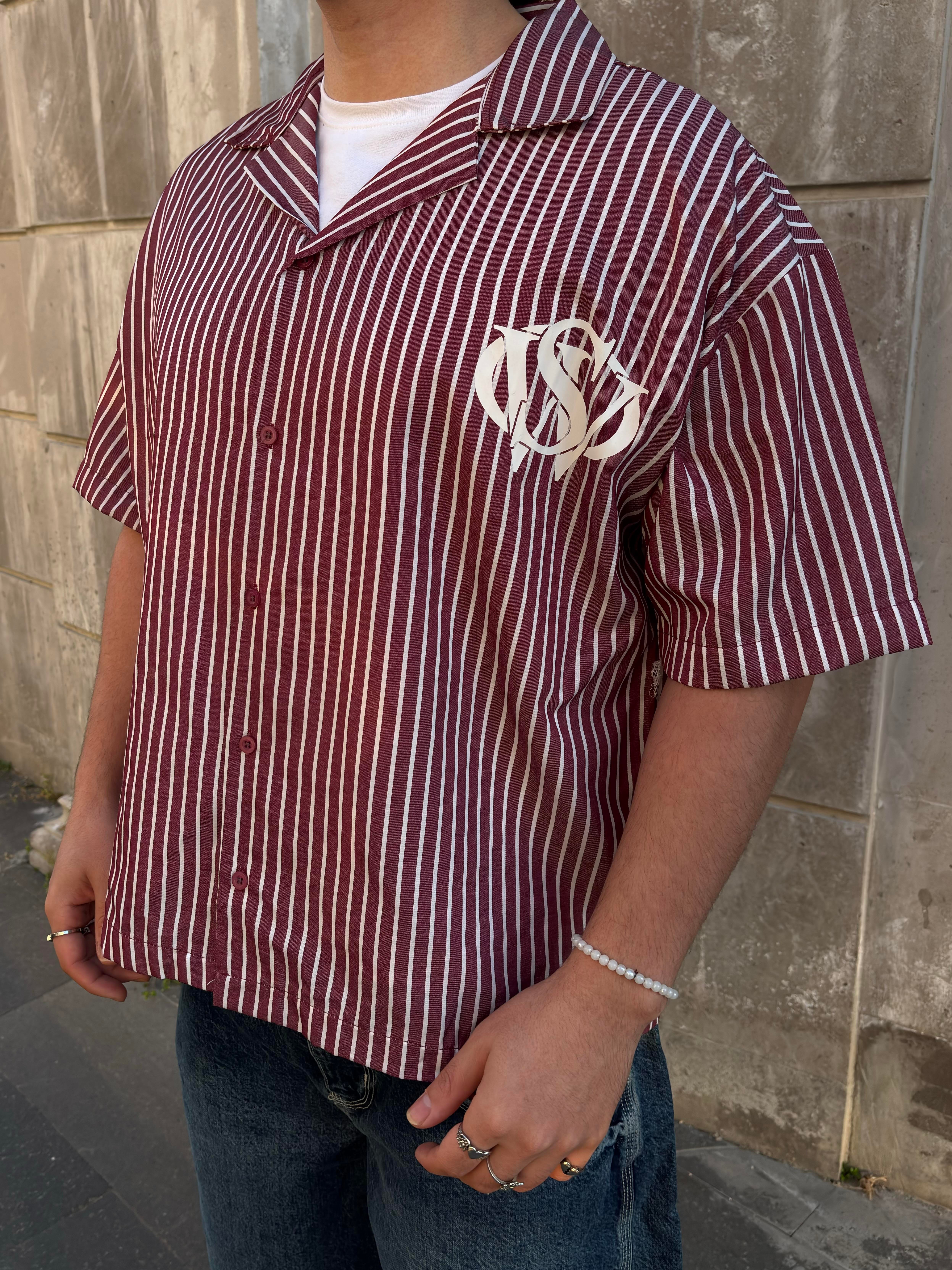 VSV Bordo Çizgili Oversize Gömlek