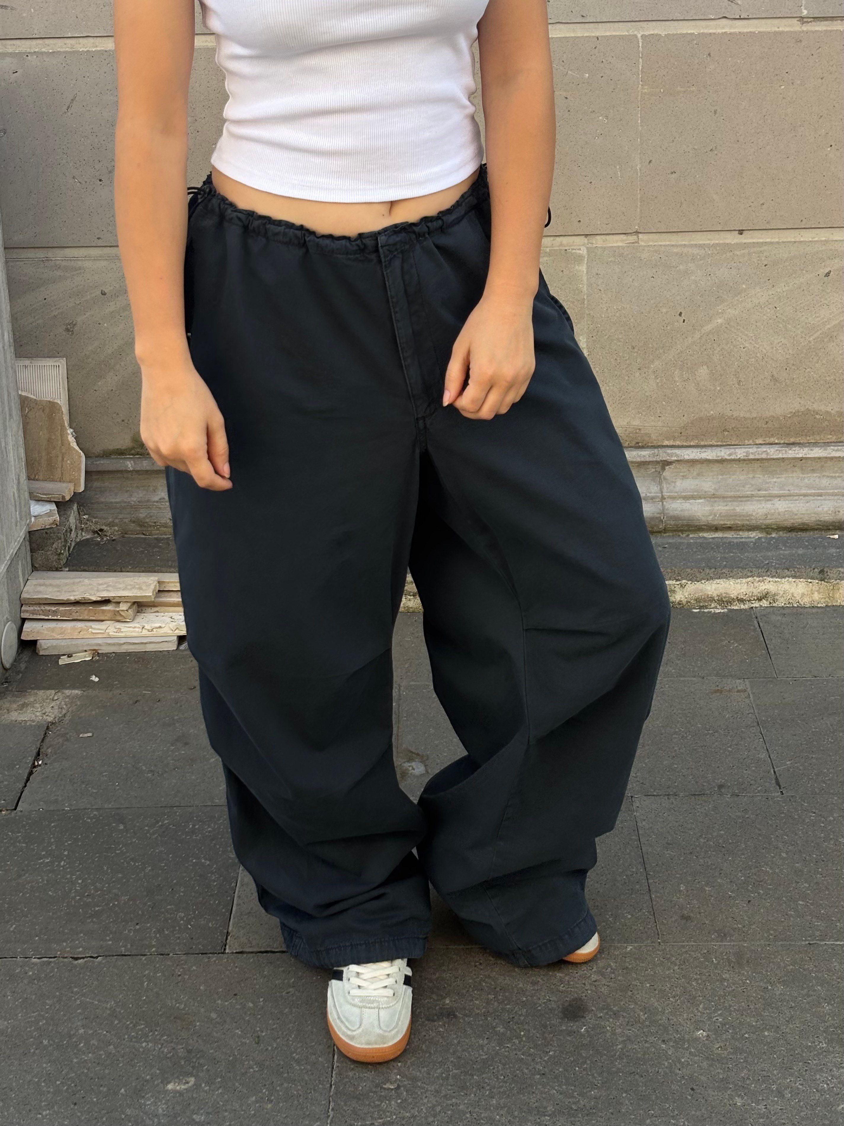 Washed Black Baggy Tech Ayarlanabilir Pants