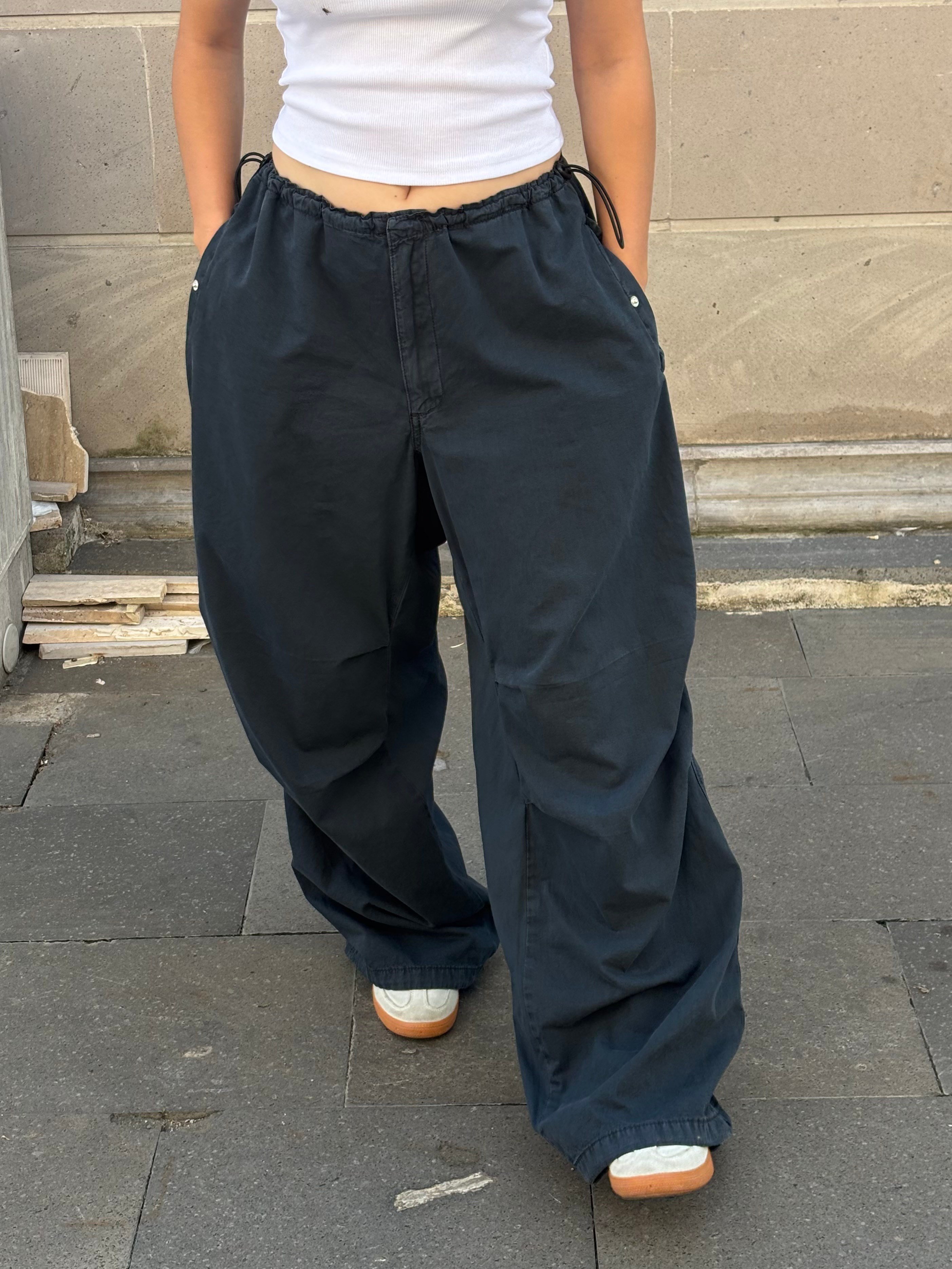 Washed Black Baggy Tech Ayarlanabilir Pants