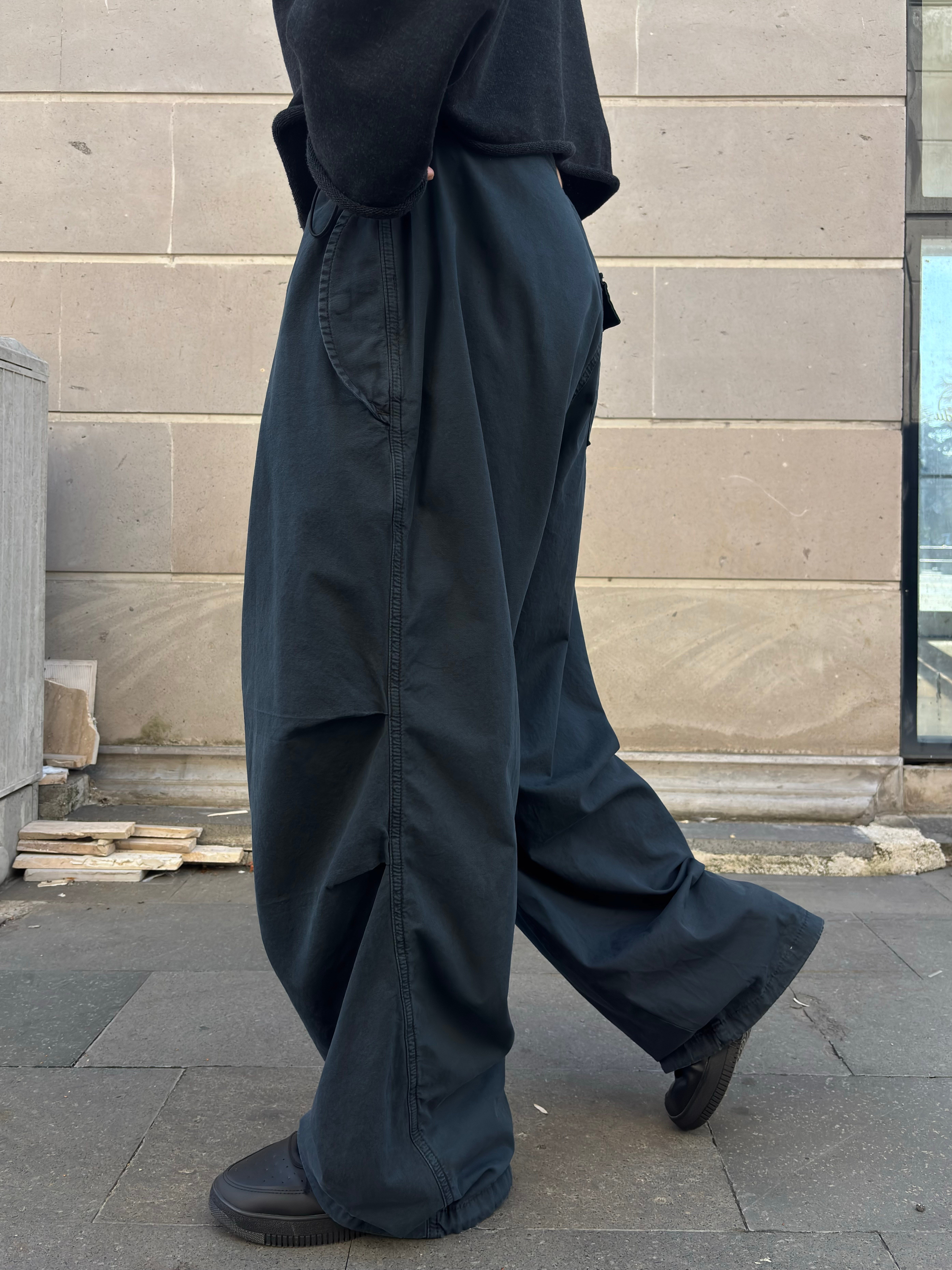 Washed Black Baggy Tech Ayarlanabilir Pants