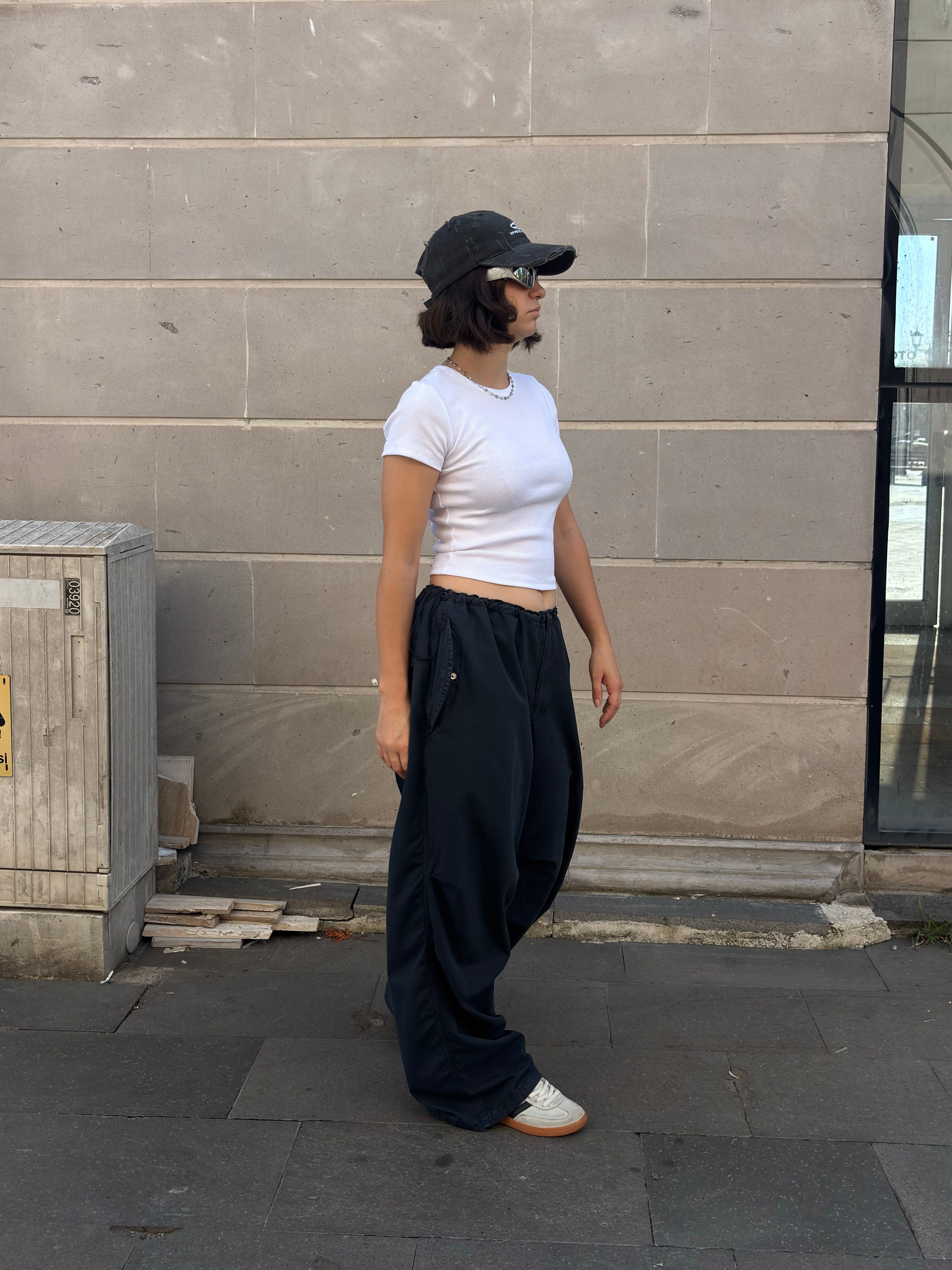 Washed Black Baggy Tech Ayarlanabilir Pants