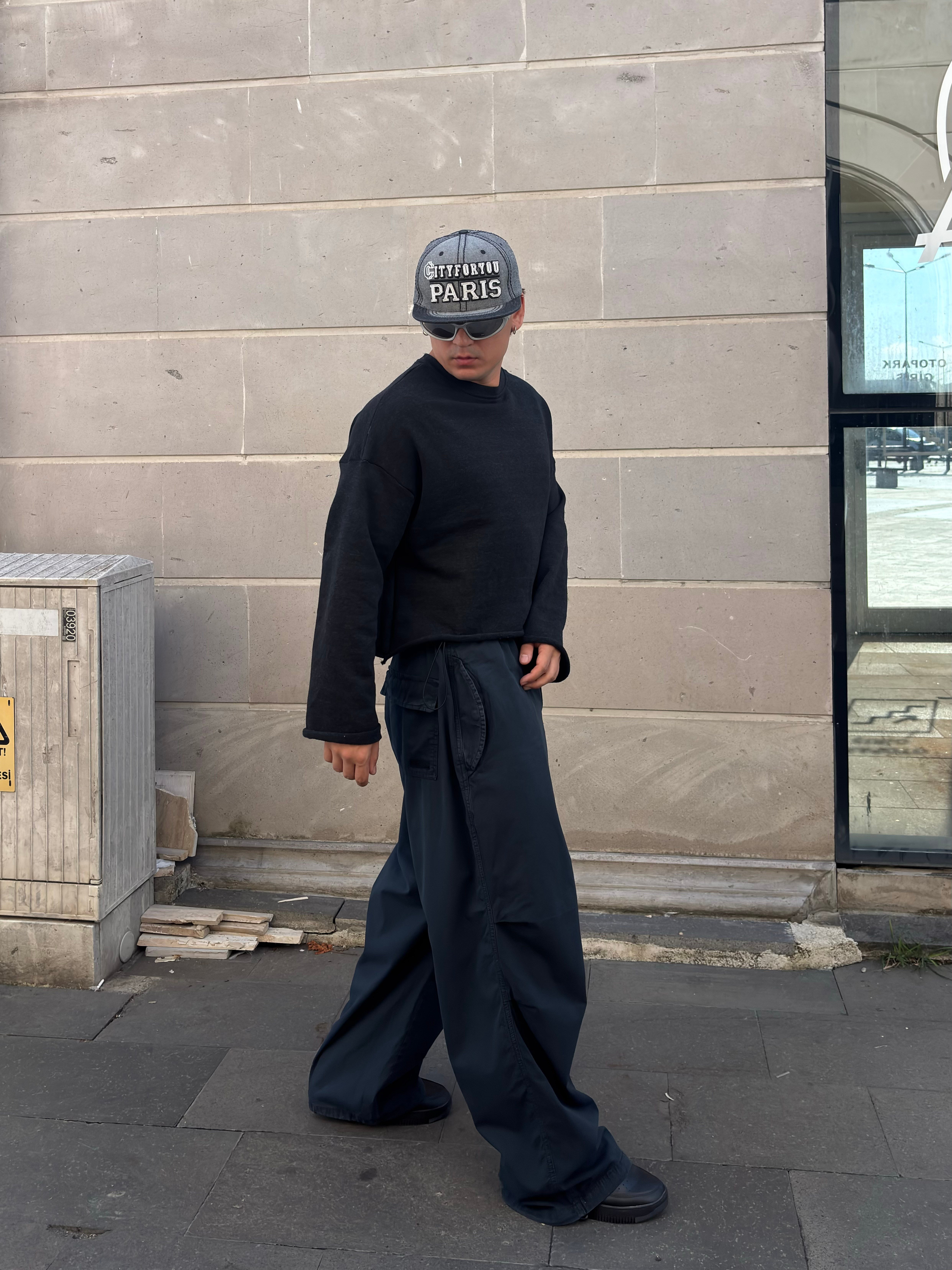Washed Black Baggy Tech Ayarlanabilir Pants