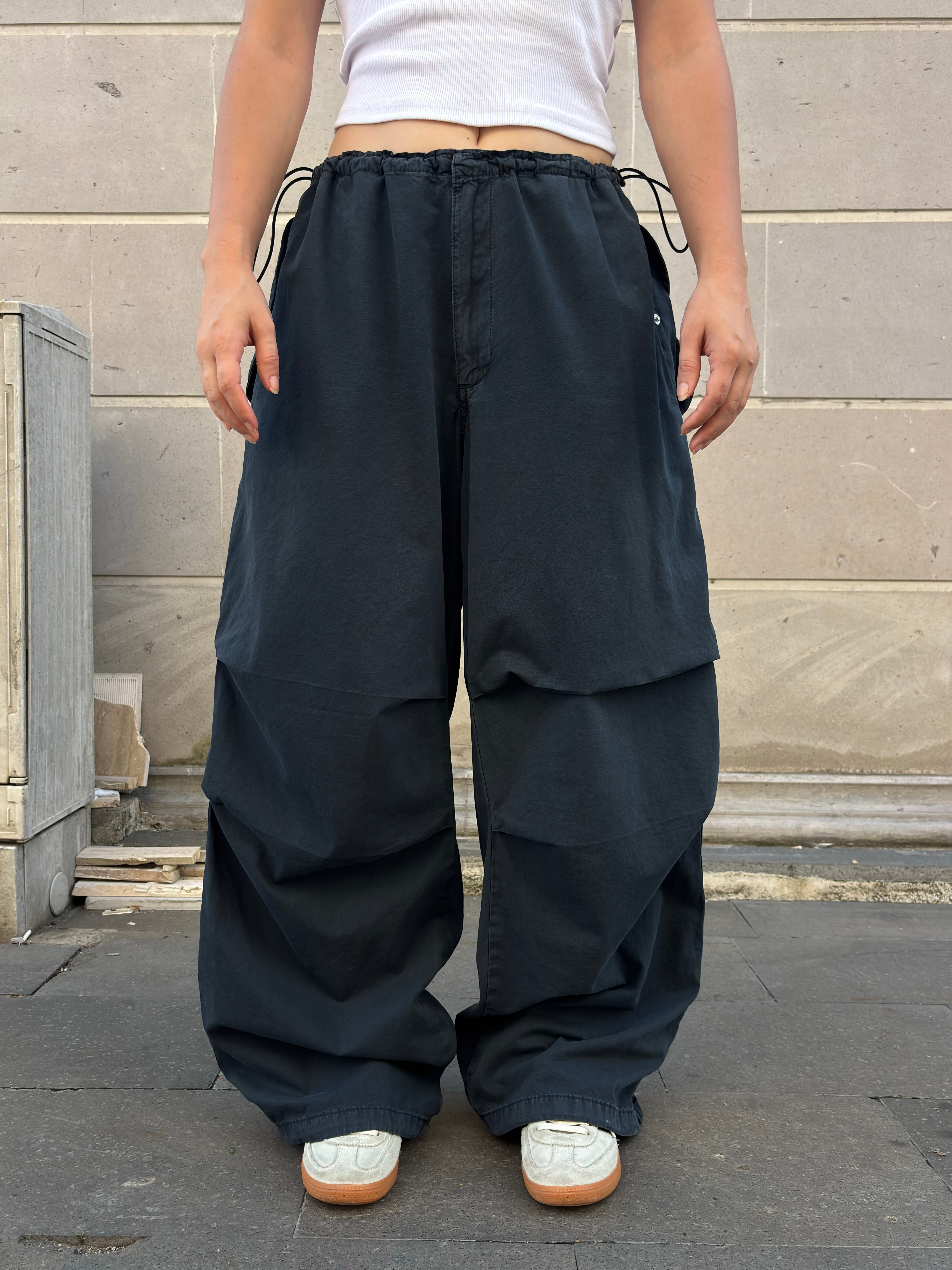 Washed Black Baggy Tech Ayarlanabilir Pants