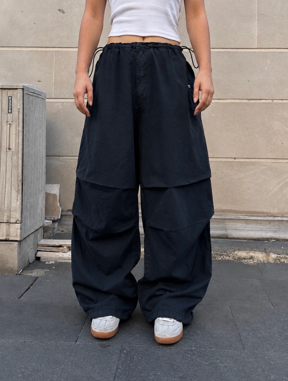 Washed Black Baggy Tech Ayarlanabilir Pants