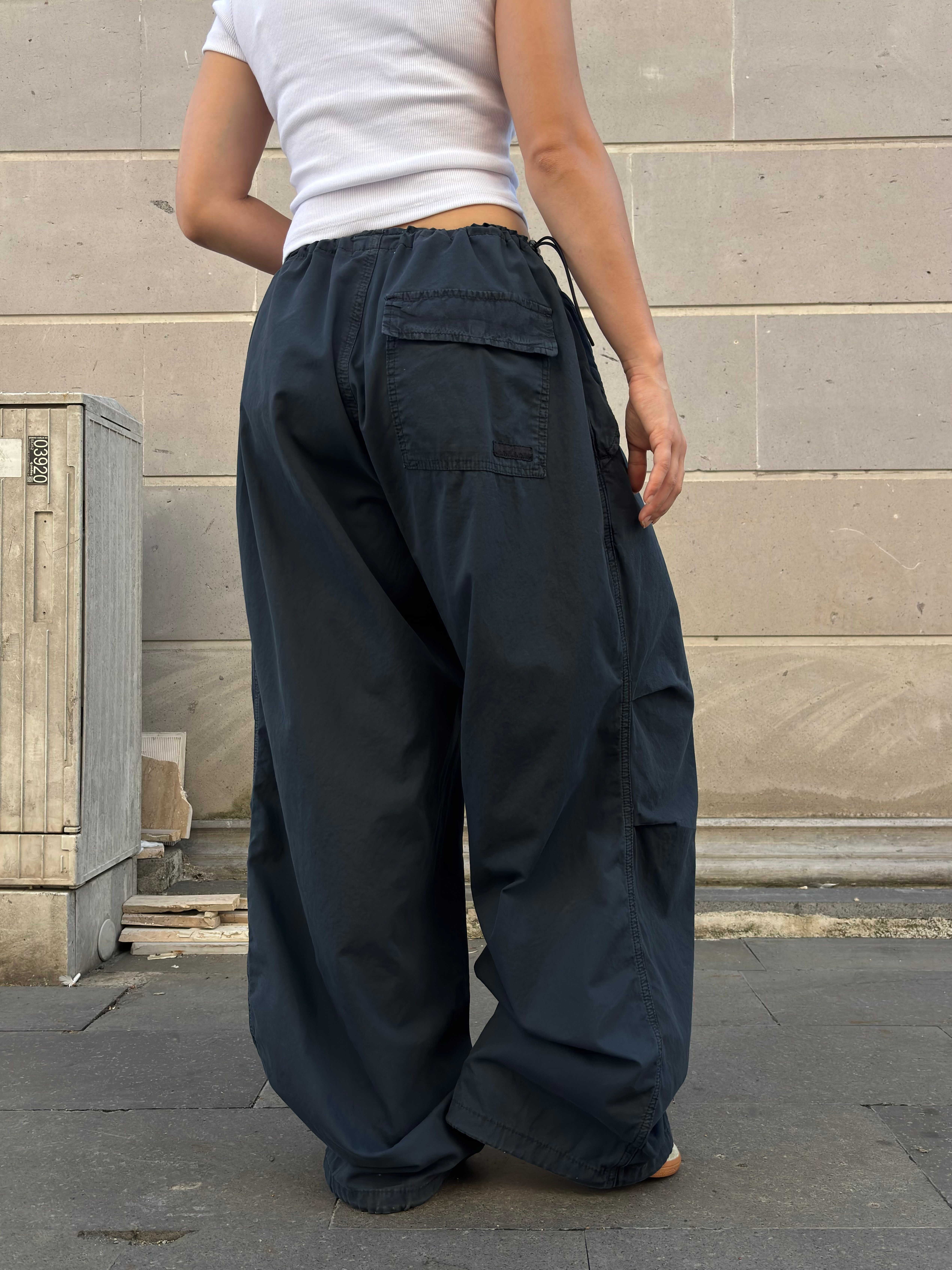Washed Black Baggy Tech Ayarlanabilir Pants