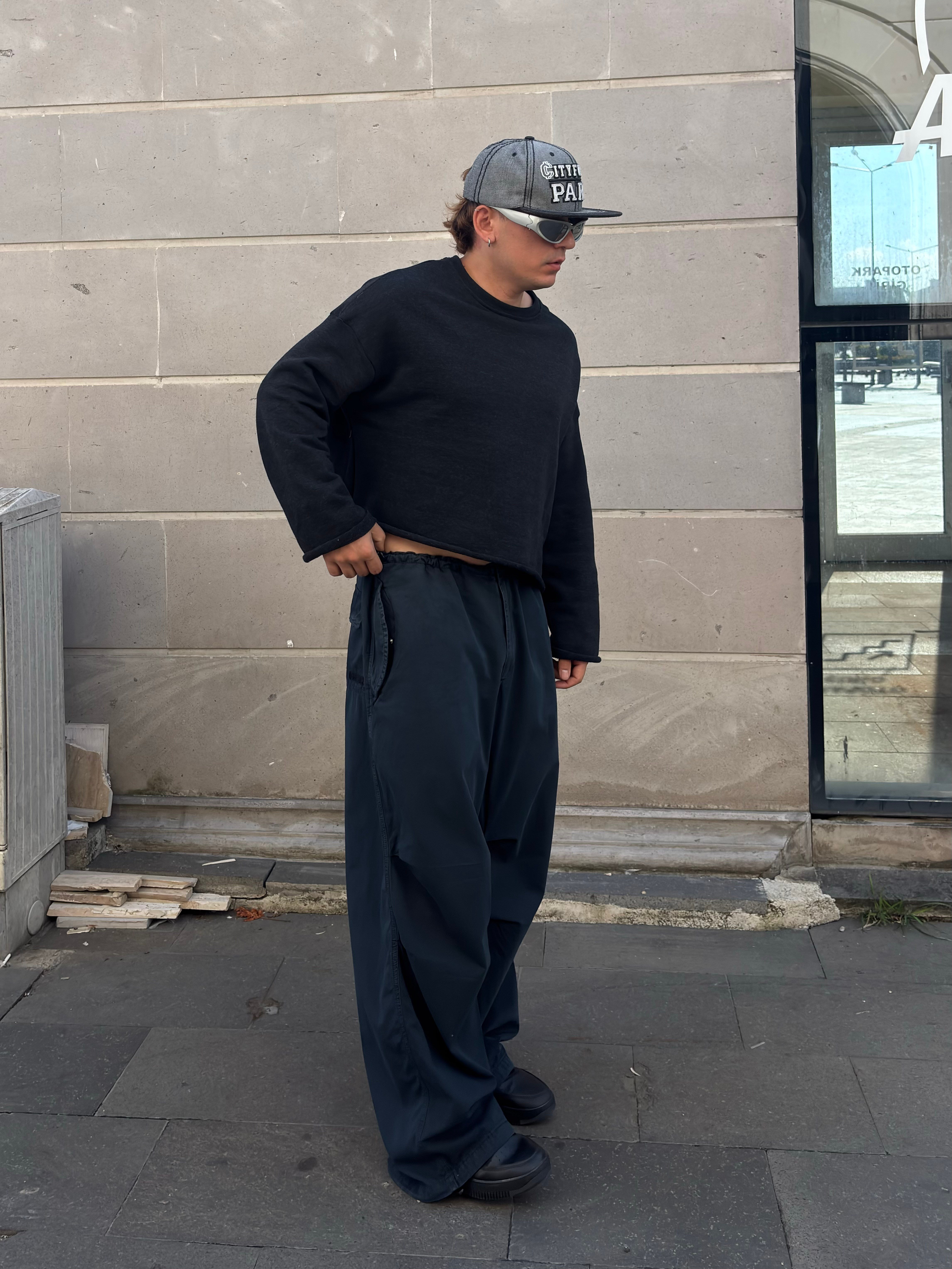 Washed Black Baggy Tech Ayarlanabilir Pants