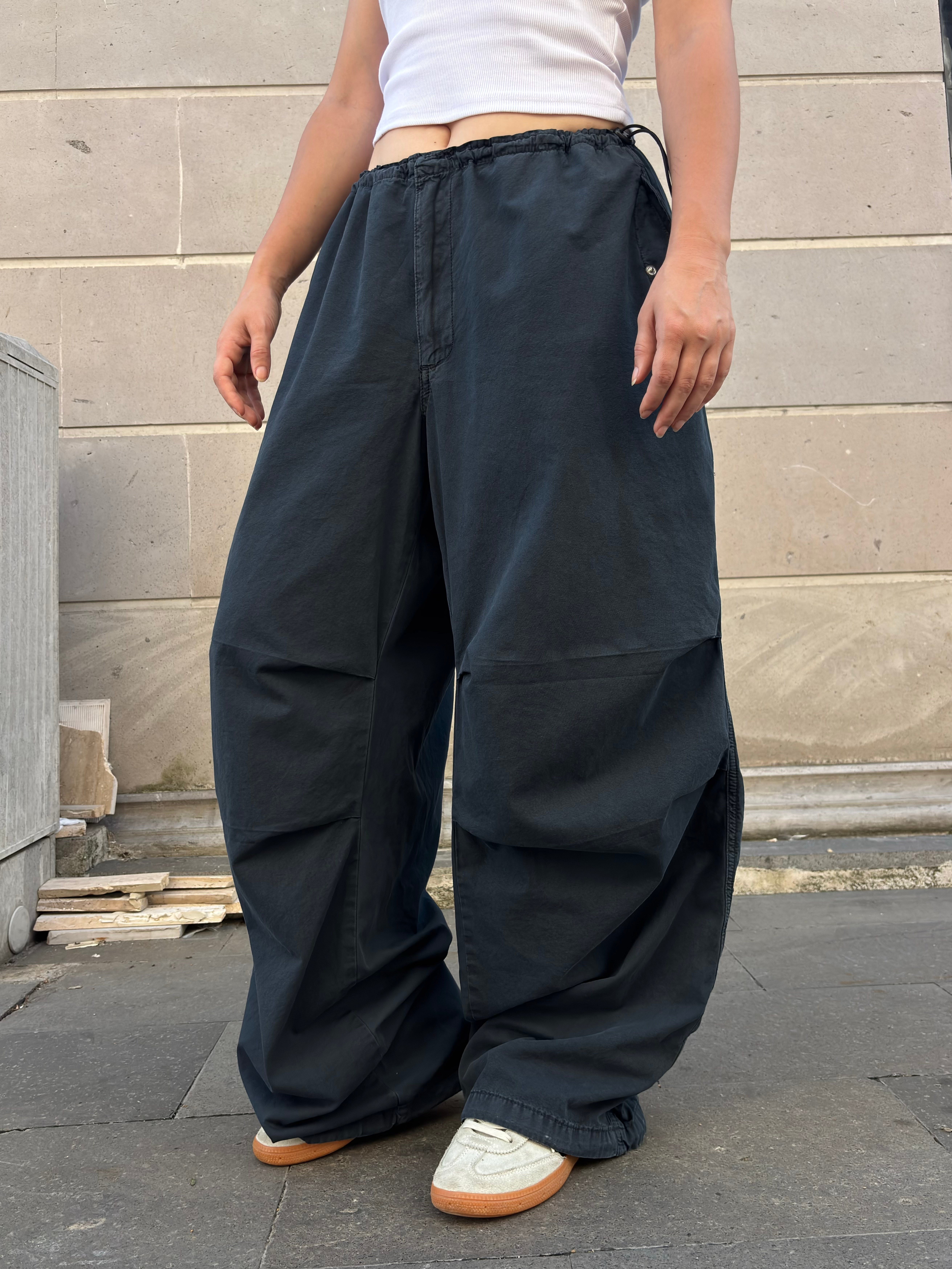 Washed Black Baggy Tech Ayarlanabilir Pants