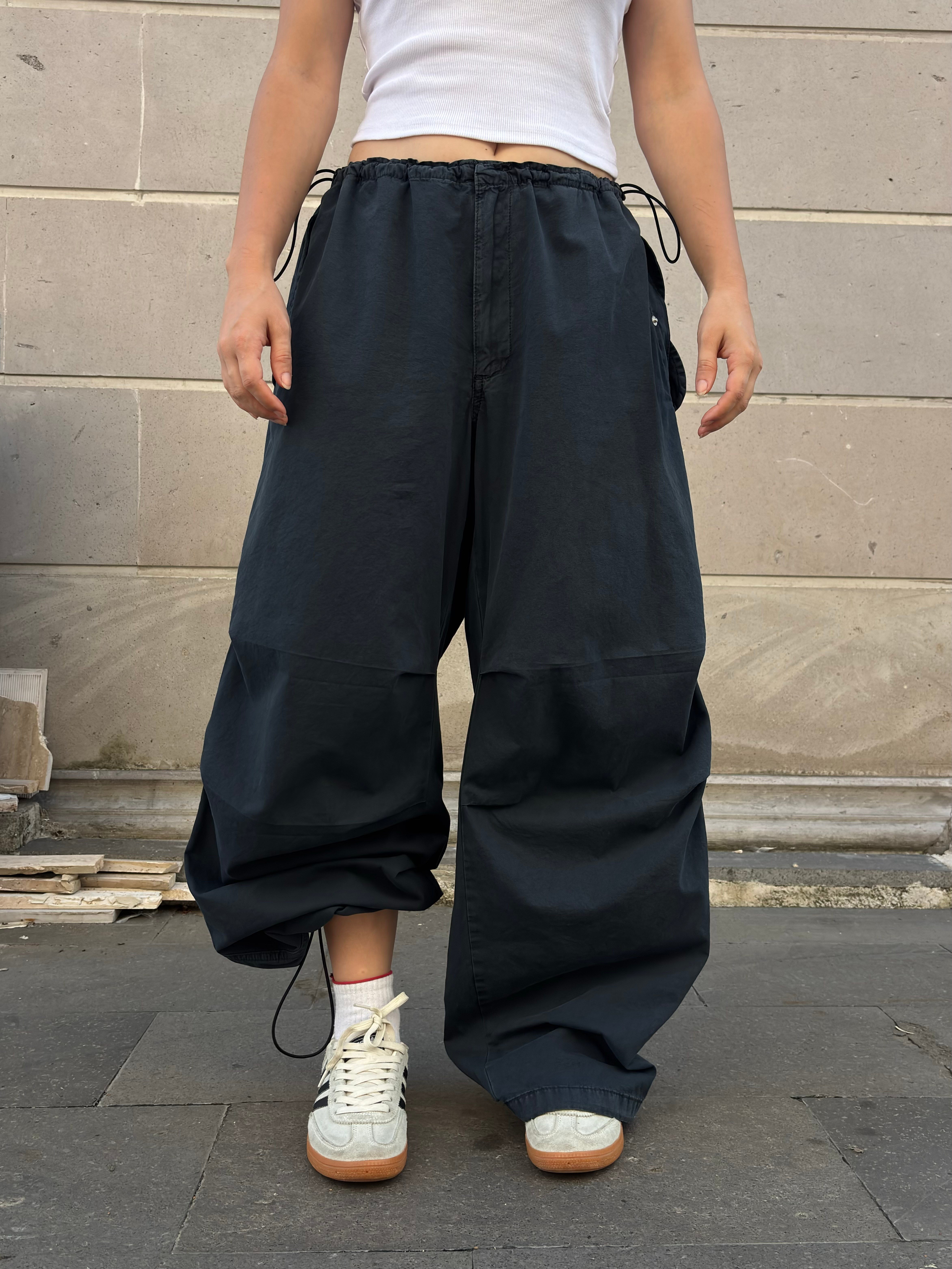 Washed Black Baggy Tech Ayarlanabilir Pants