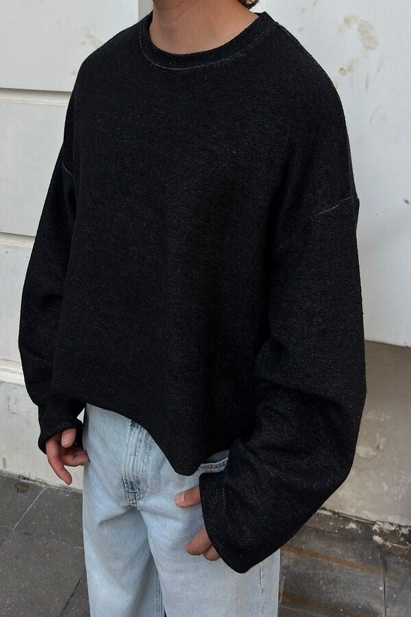 Washed Black Tone Boxy Fit Cut-Off Sweatshirt