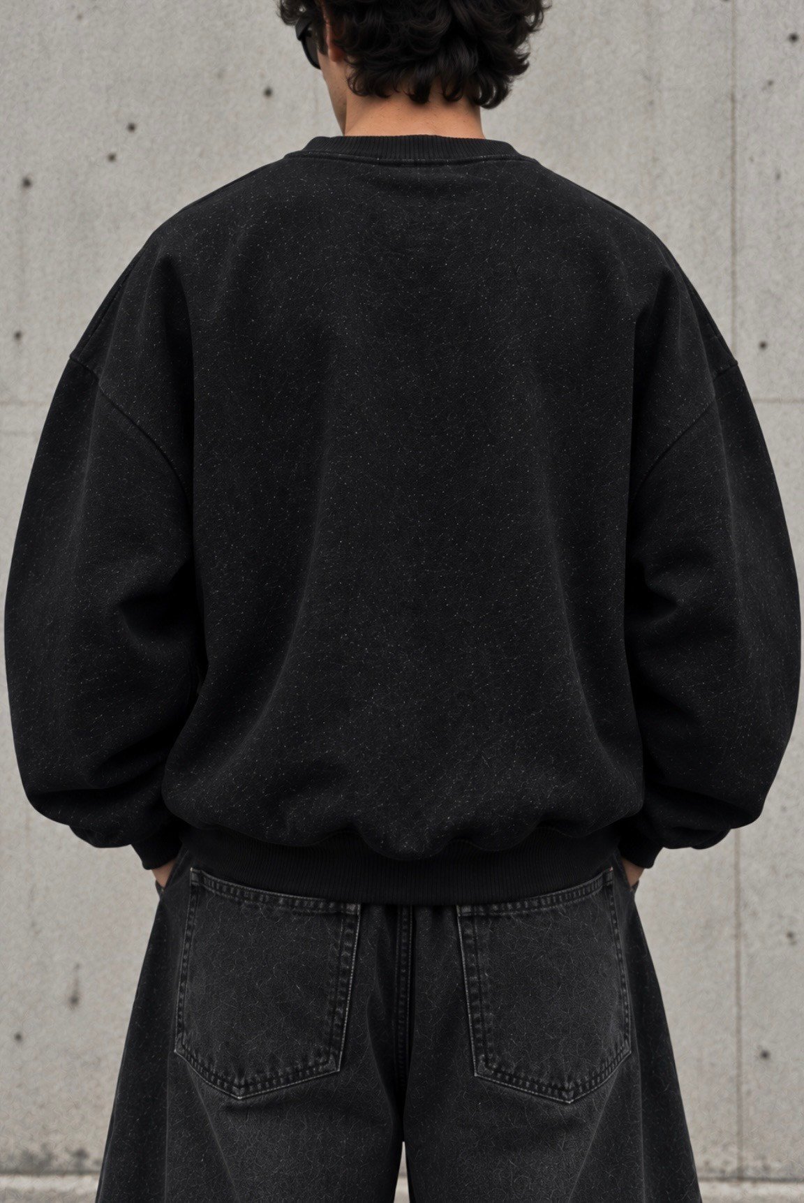 Washed Black Tone Extra Oversized Bomber Sweatshirt