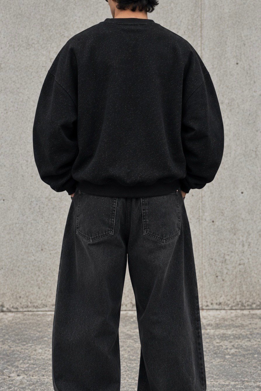 Washed Black Tone Extra Oversized Bomber Sweatshirt