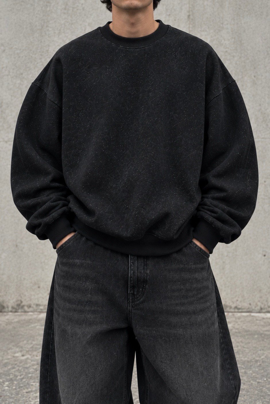 Washed Black Tone Extra Oversized Bomber Sweatshirt