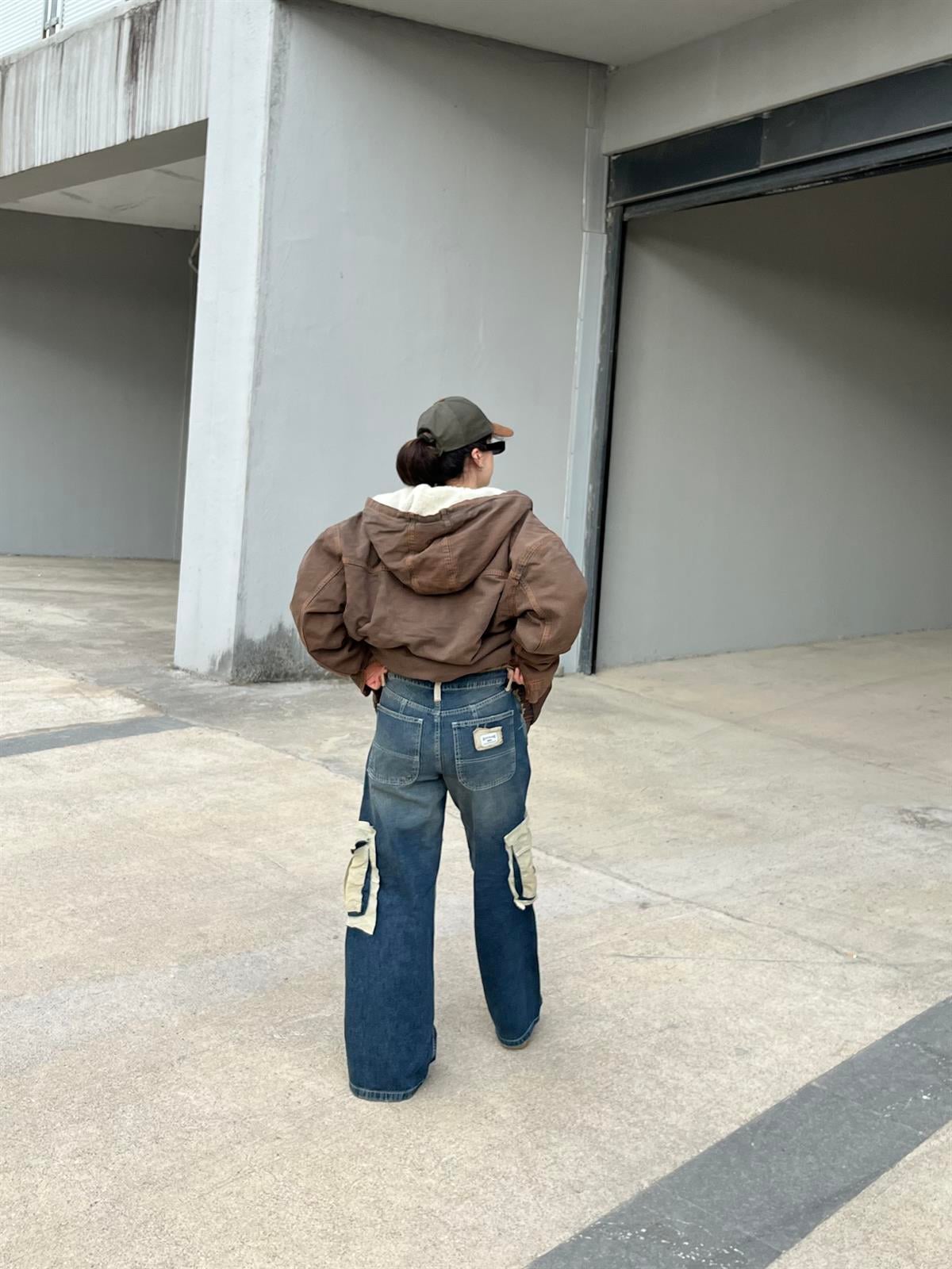 Washed Borg-Lined Canvas Zip-through Jacket