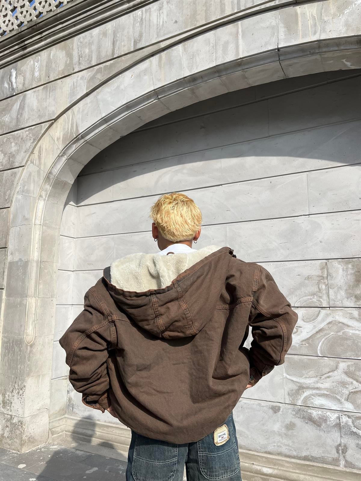 Washed Borg-Lined Canvas Zip-through Jacket