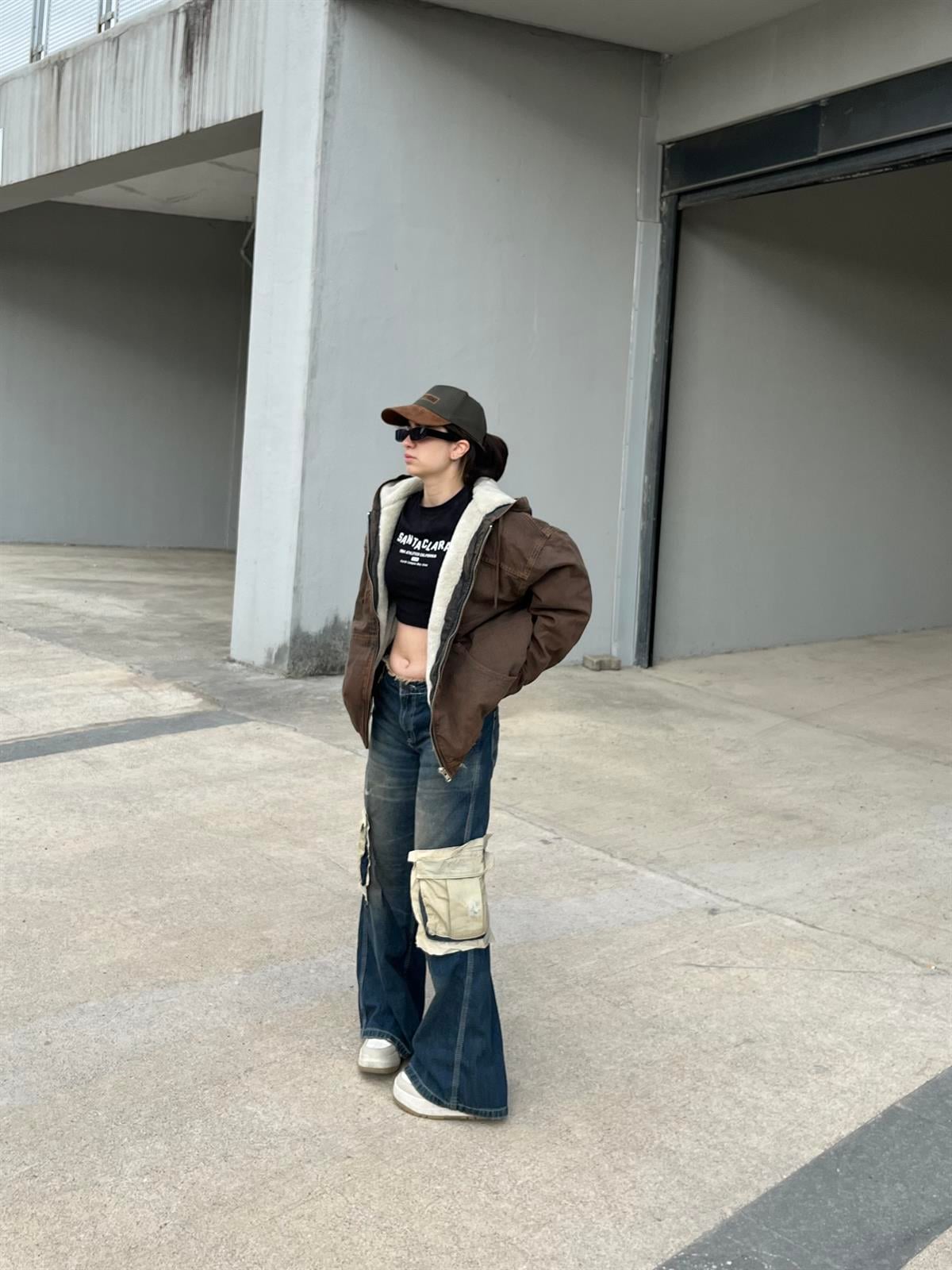 Washed Borg-Lined Canvas Zip-through Jacket