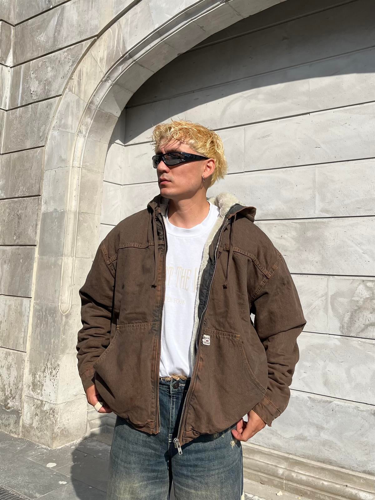Washed Borg-Lined Canvas Zip-through Jacket