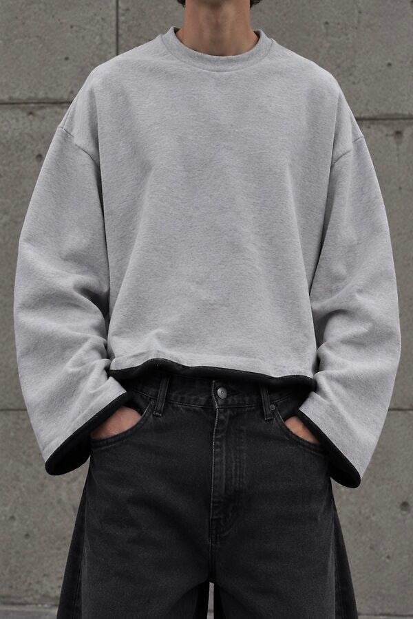 Washed Grey Tone Boxy Fit Cut-Off Sweatshirt