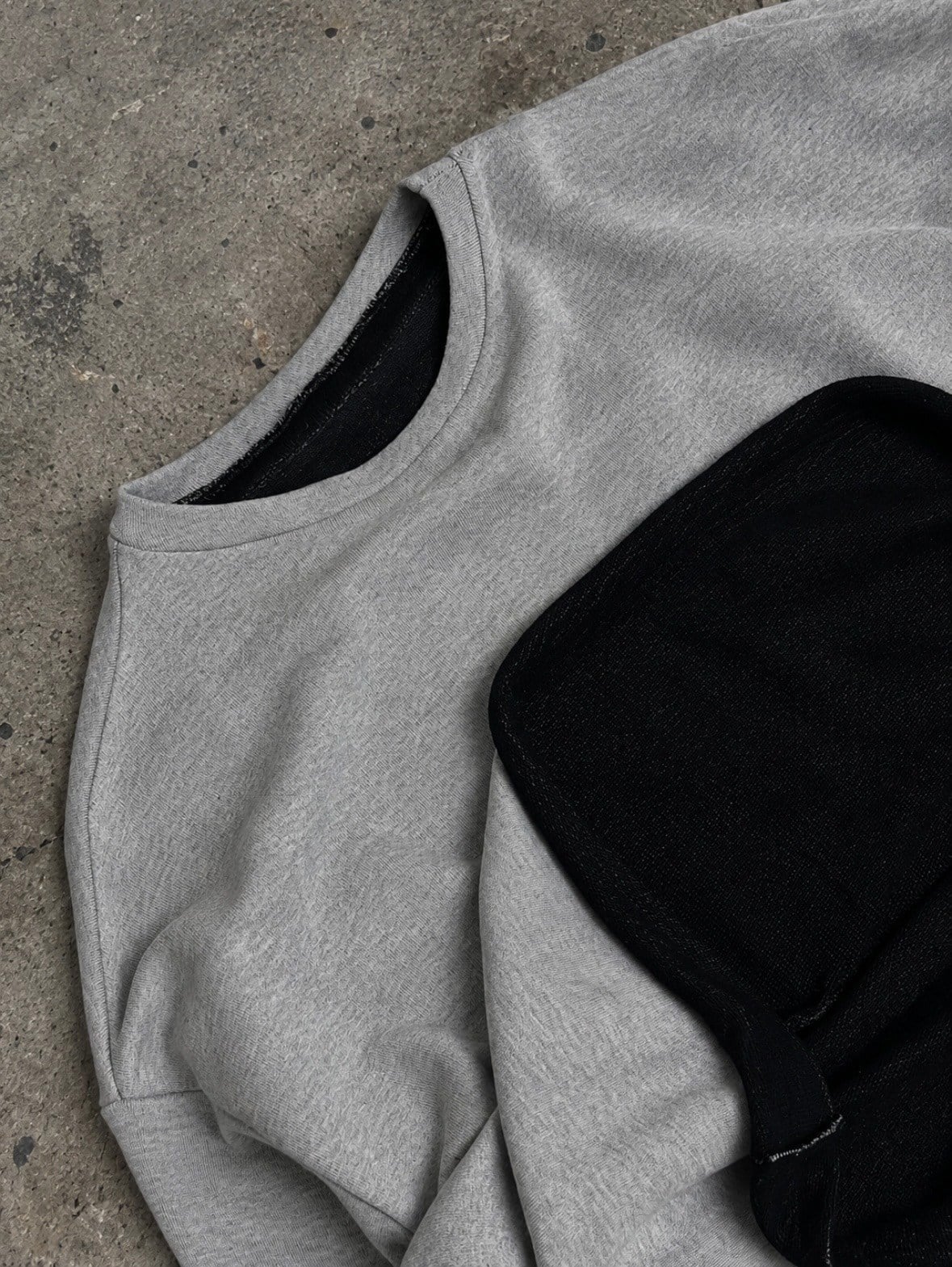 Washed Grey Tone Boxy Fit Cut-Off Sweatshirt