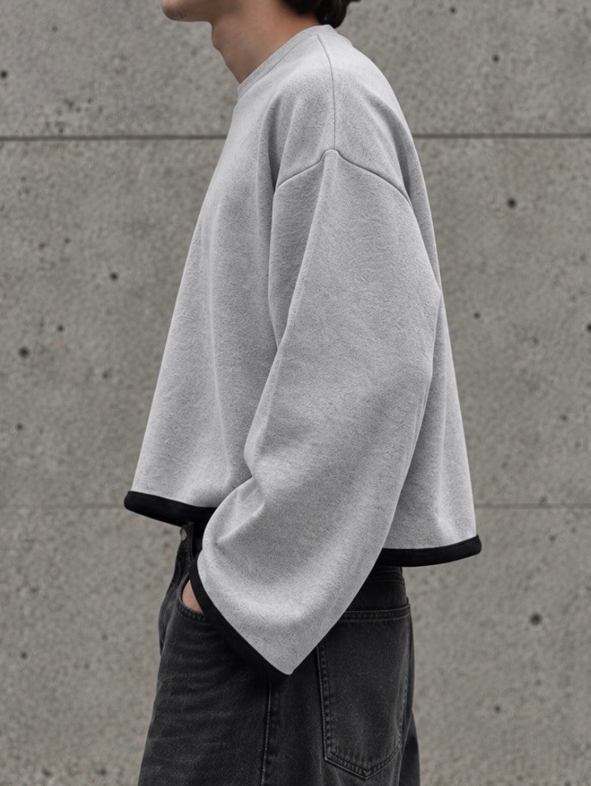 Washed Grey Tone Boxy Fit Cut-Off Sweatshirt