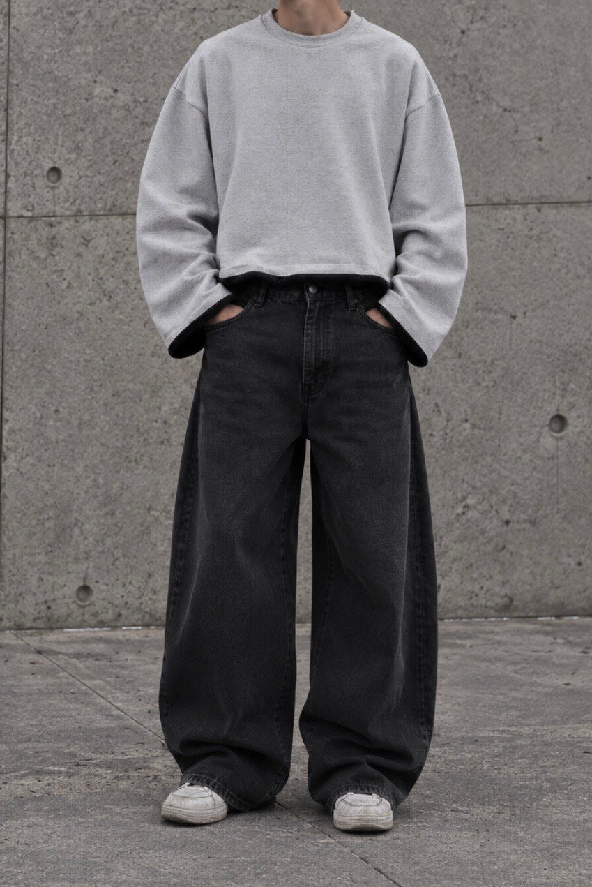 Washed Grey Tone Boxy Fit Cut-Off Sweatshirt