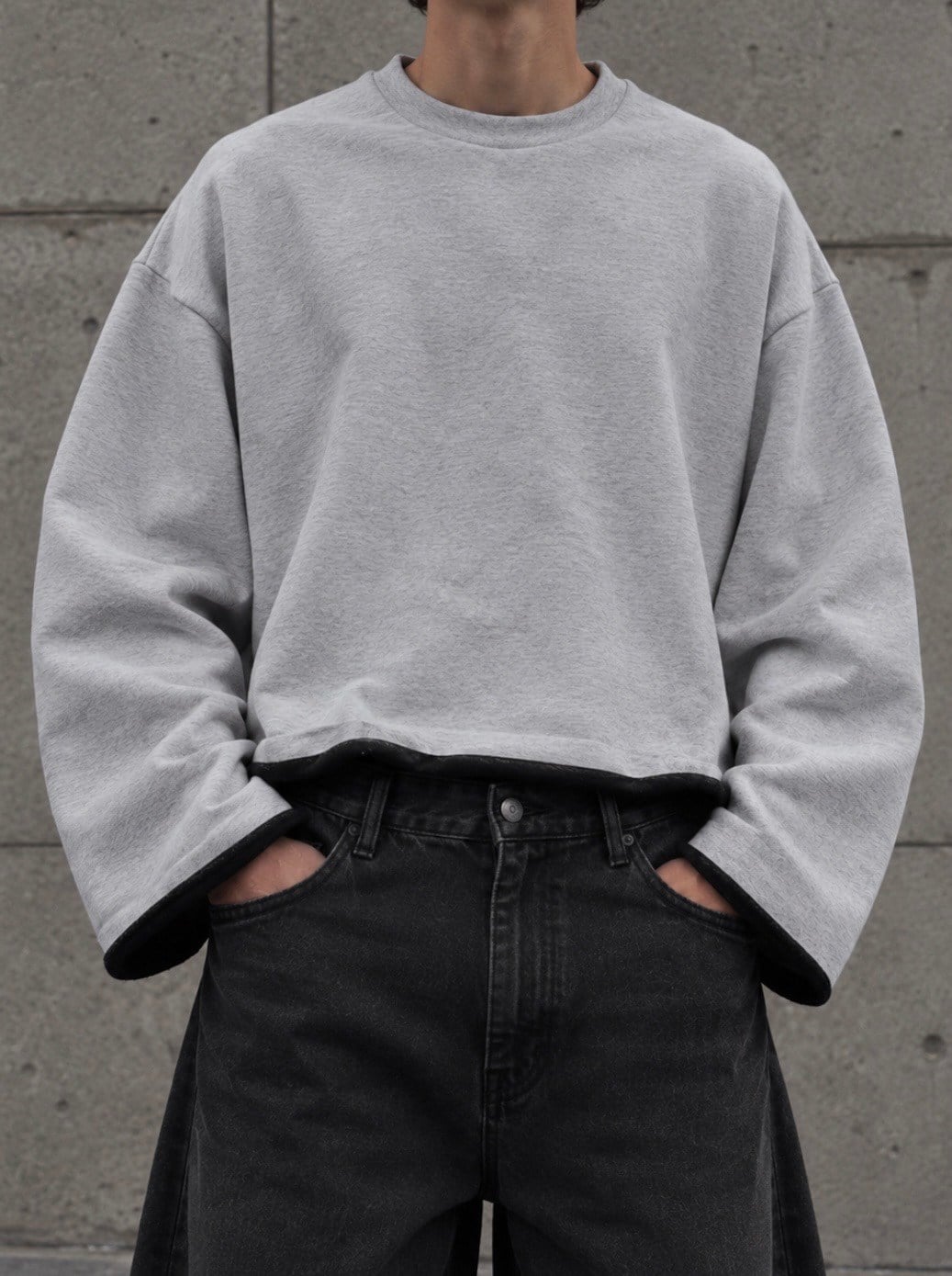 Washed Grey Tone Boxy Fit Cut-Off Sweatshirt