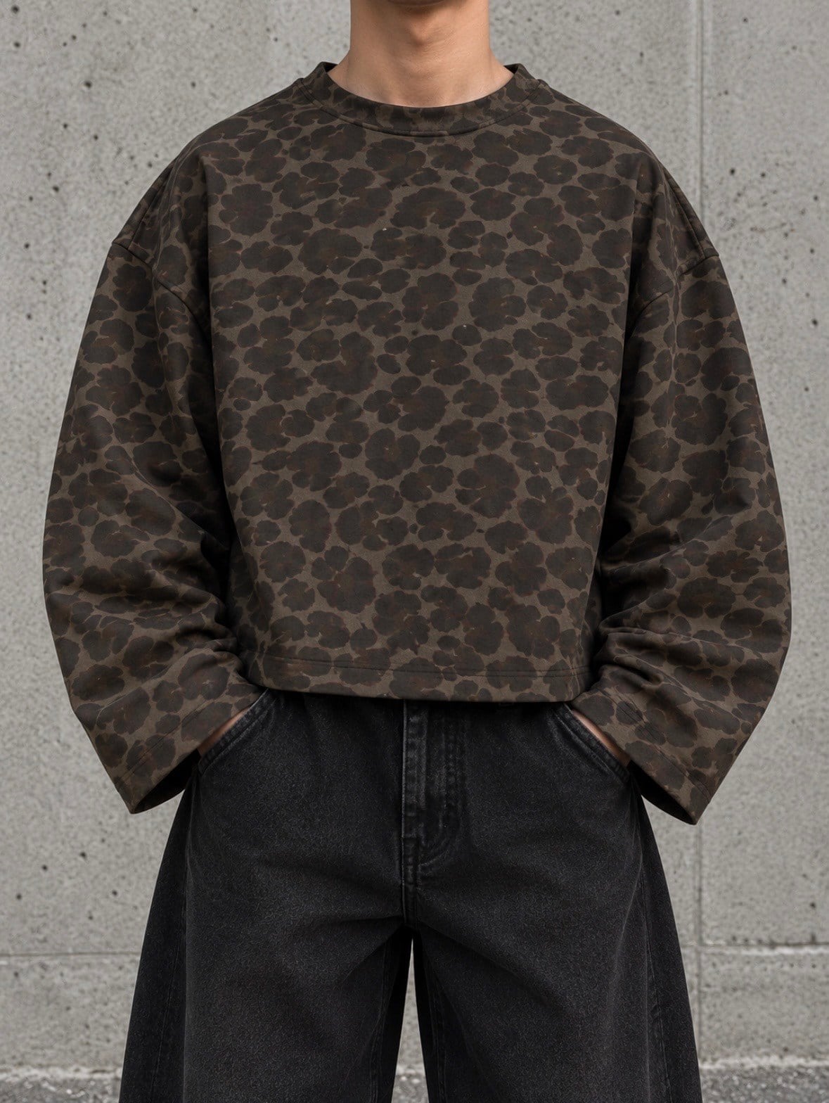 Washed Leopard Tone Boxy Fit Sweatshirt