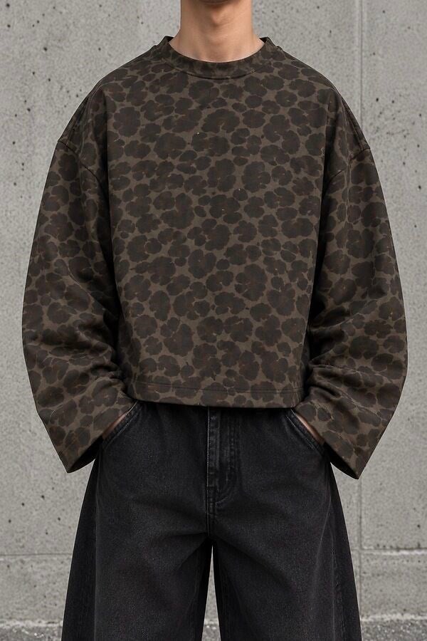 Washed Leopard Tone Boxy Fit Sweatshirt