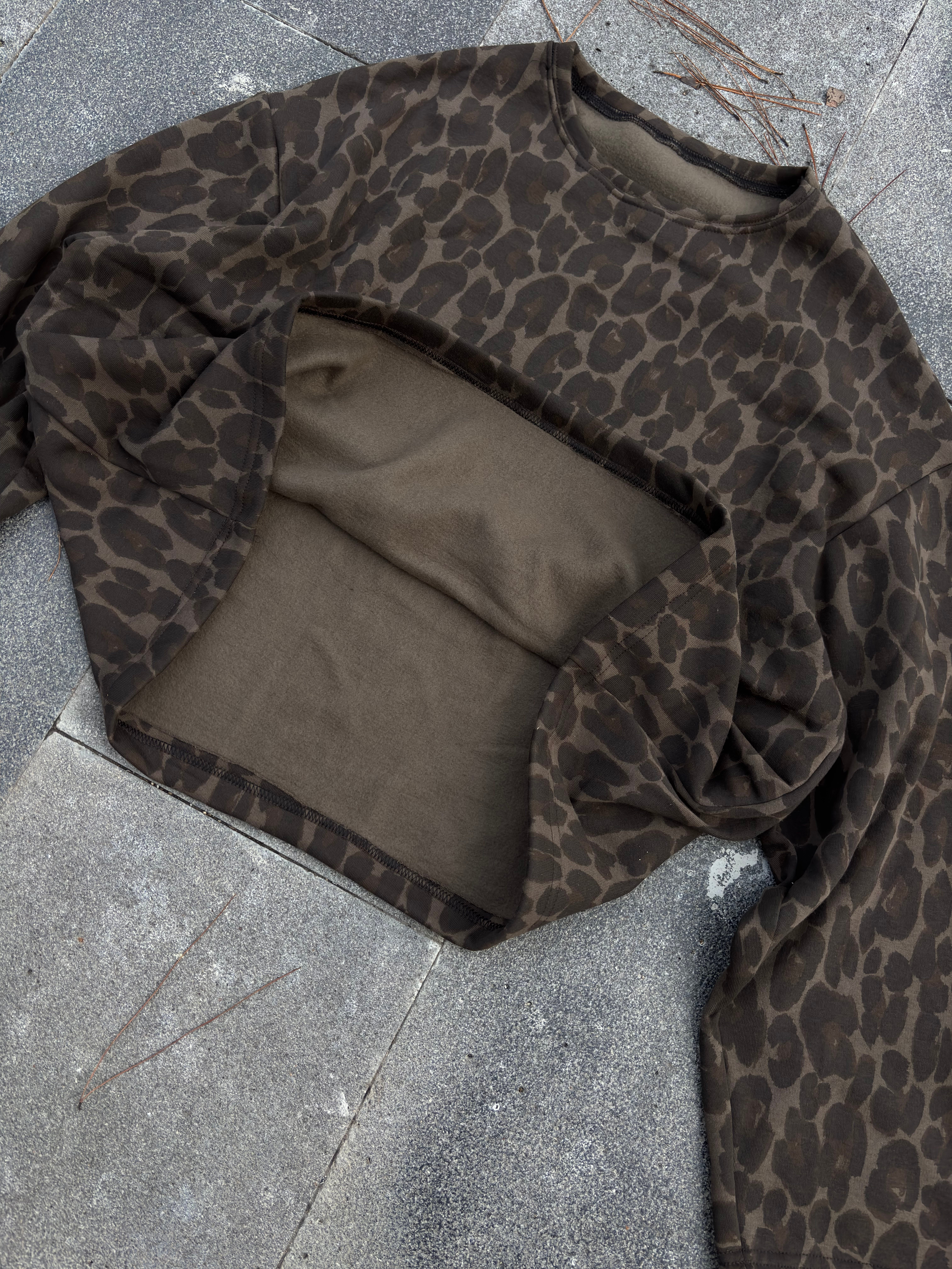 Washed Leopard Tone Boxy Fit Sweatshirt